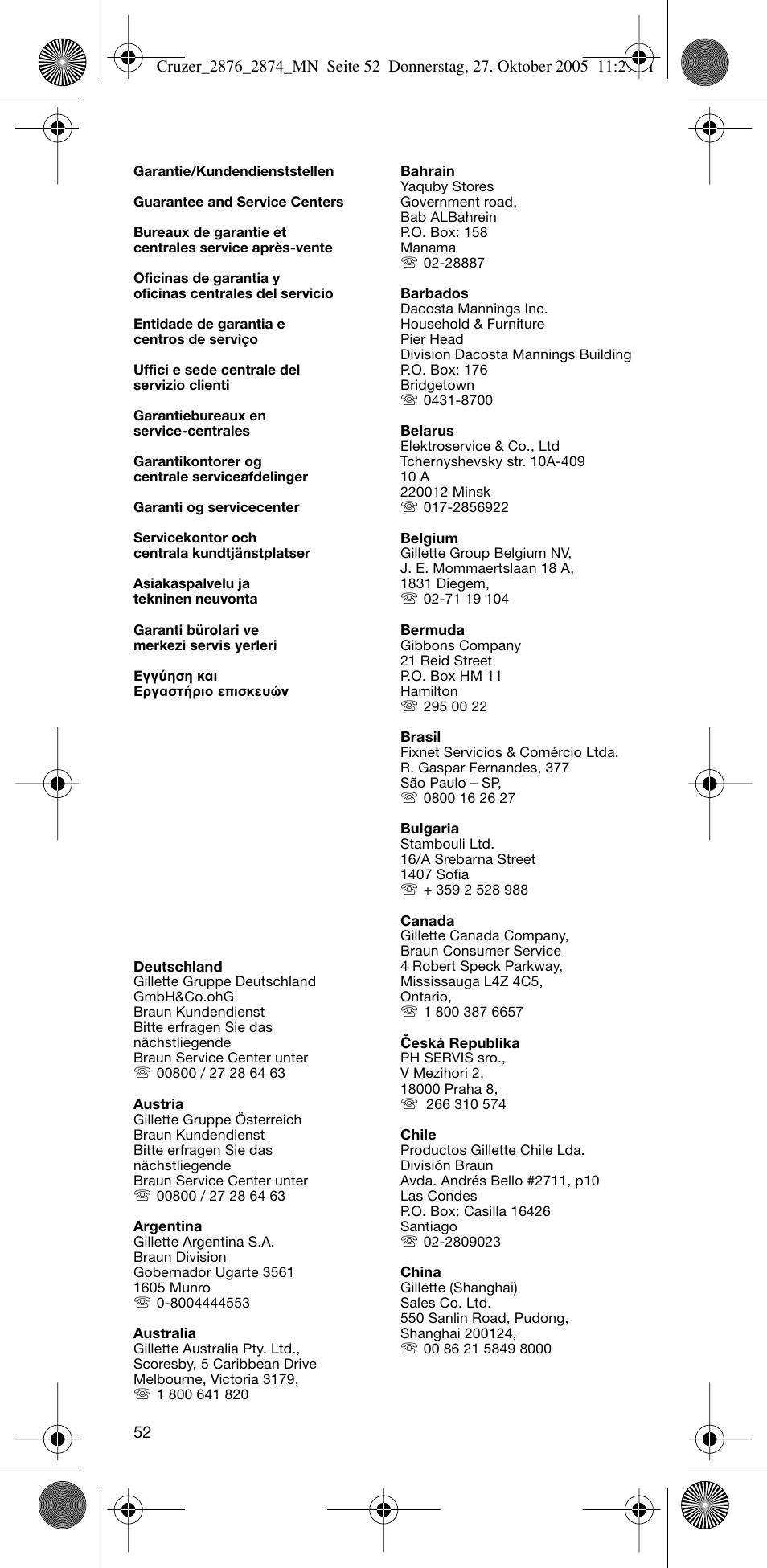 Braun 2874 Cruzer3 User Manual | Page 52 / 60
