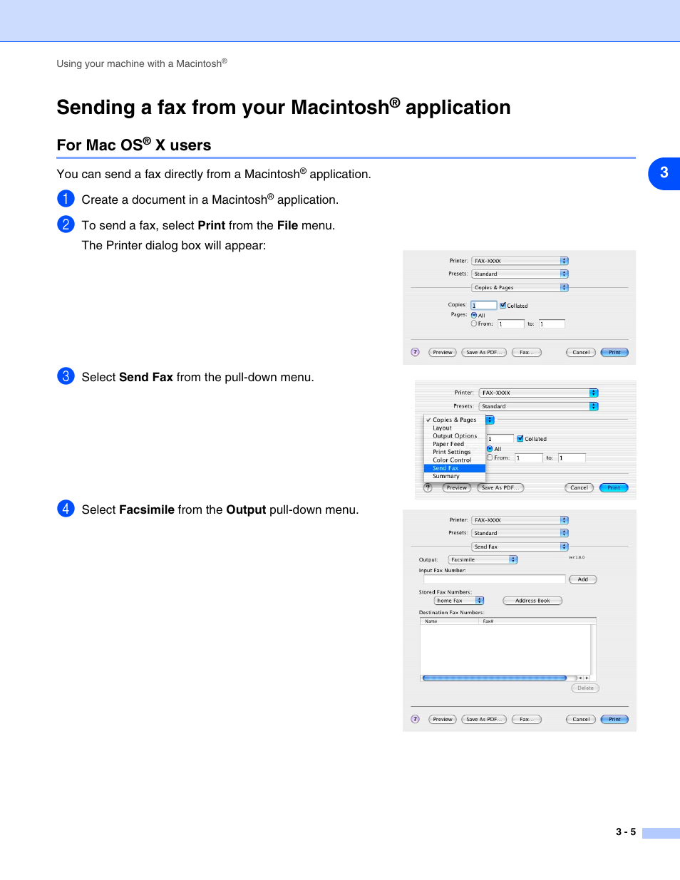 Sending a fax from your macintosh® application, For mac os® x users, Sending a fax from your macintosh | For mac os, Application | Brother IntelliFax-2820 User Manual | Page 34 / 38