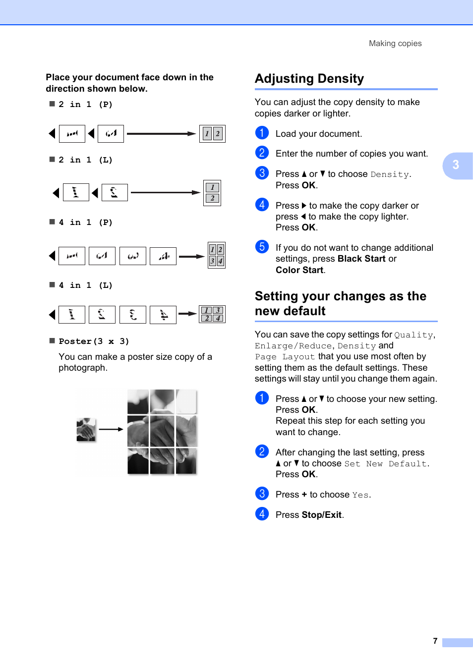 Adjusting density, Setting your changes as the new default | Brother DCP-J125 User Manual | Page 11 / 30