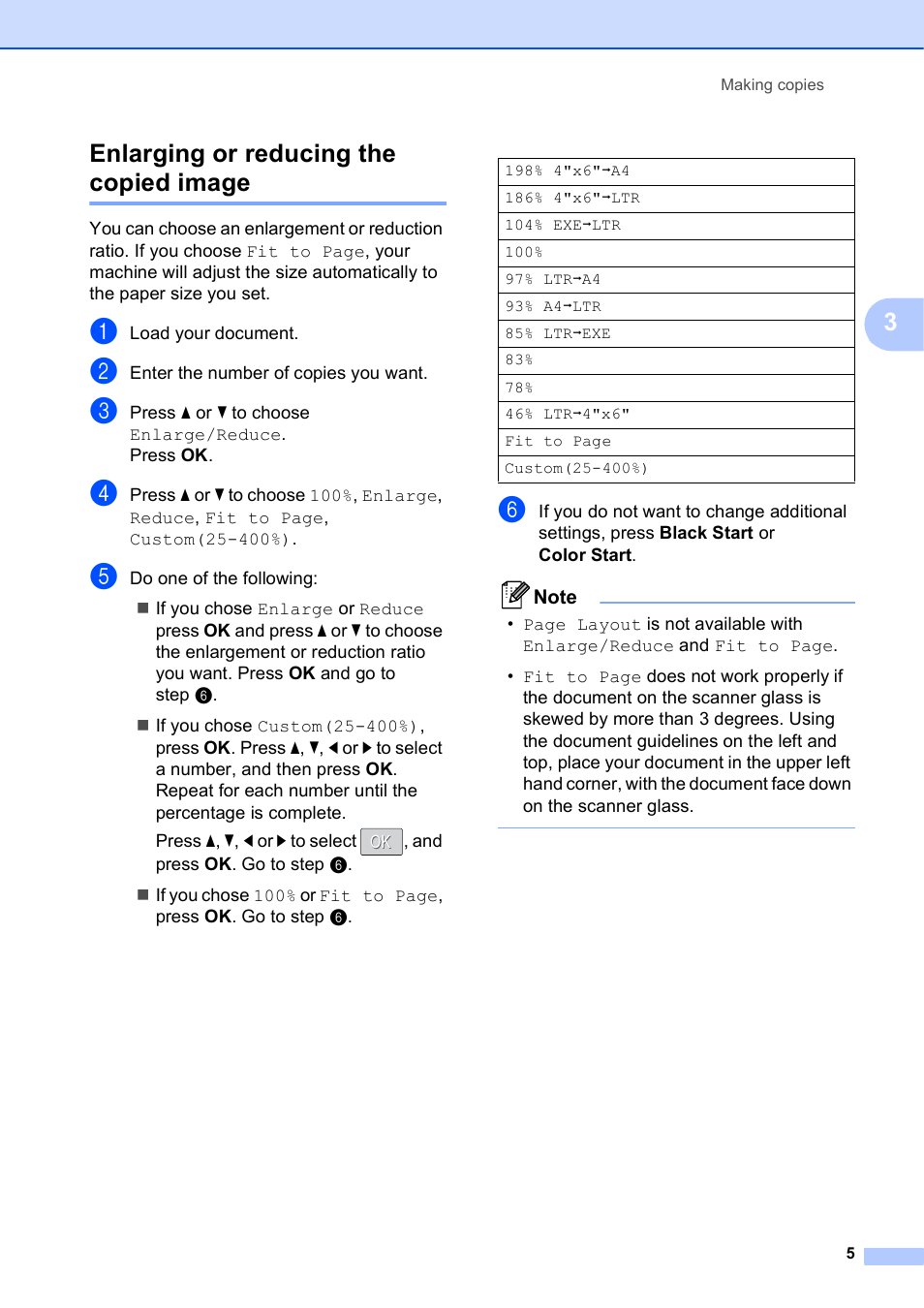 Enlarging or reducing the copied image, 3enlarging or reducing the copied image | Brother DCP-J125 User Manual | Page 9 / 30