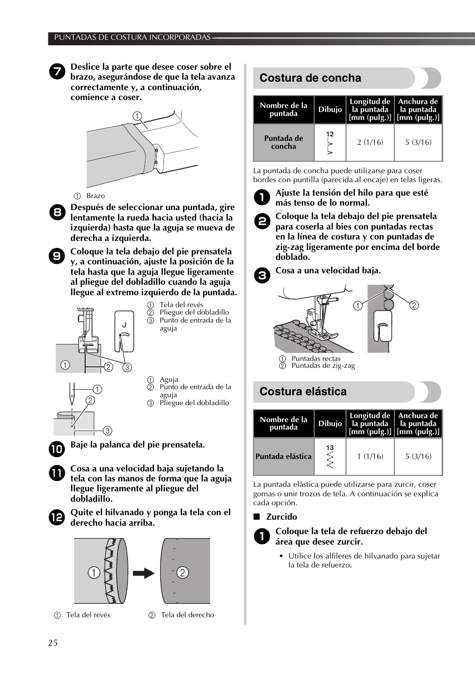 Costura de concha, Costura elástica | Brother SB170 User Manual | Page 70 / 92