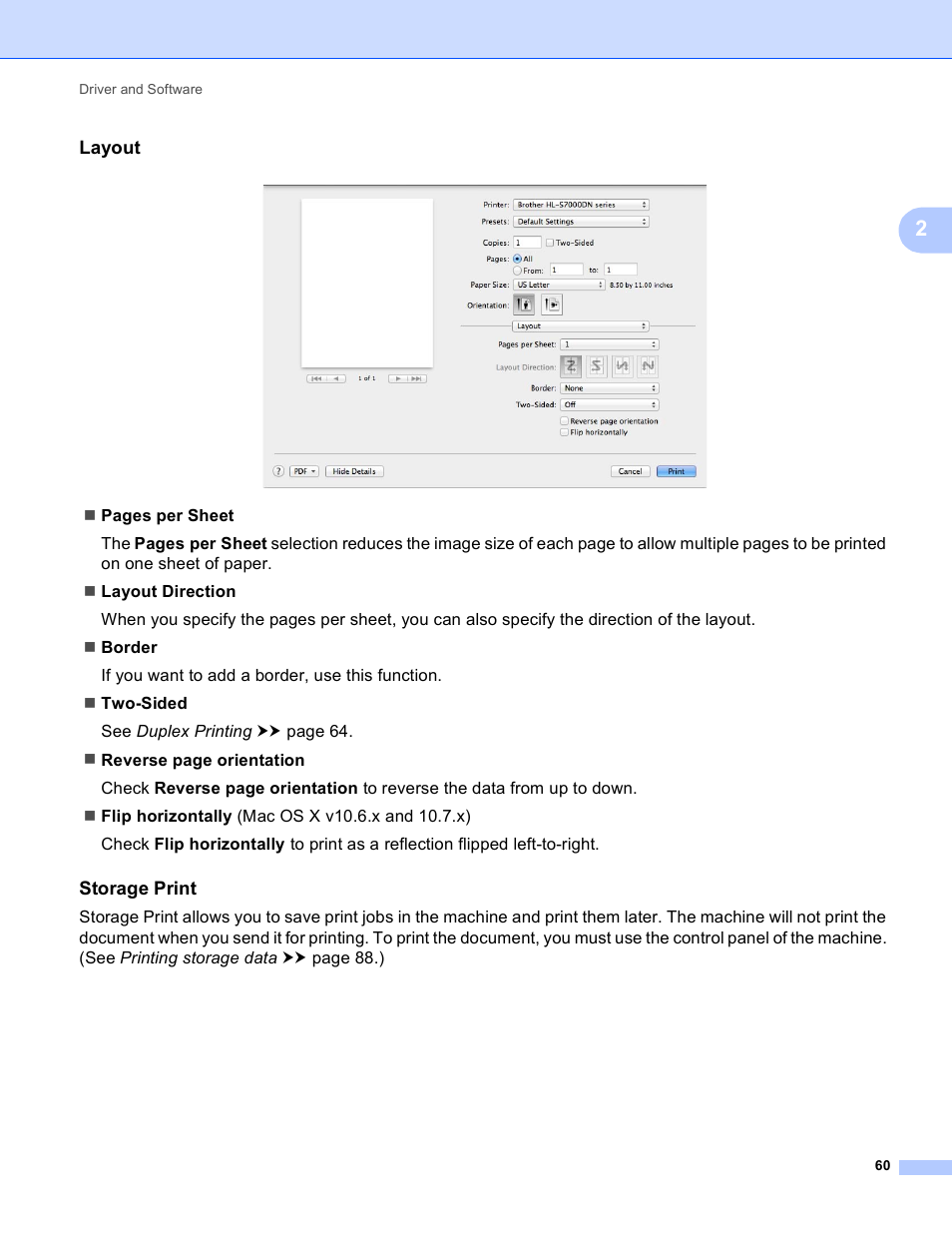 Layout, Storage print | Brother HL-S7000DN User Manual | Page 66 / 161