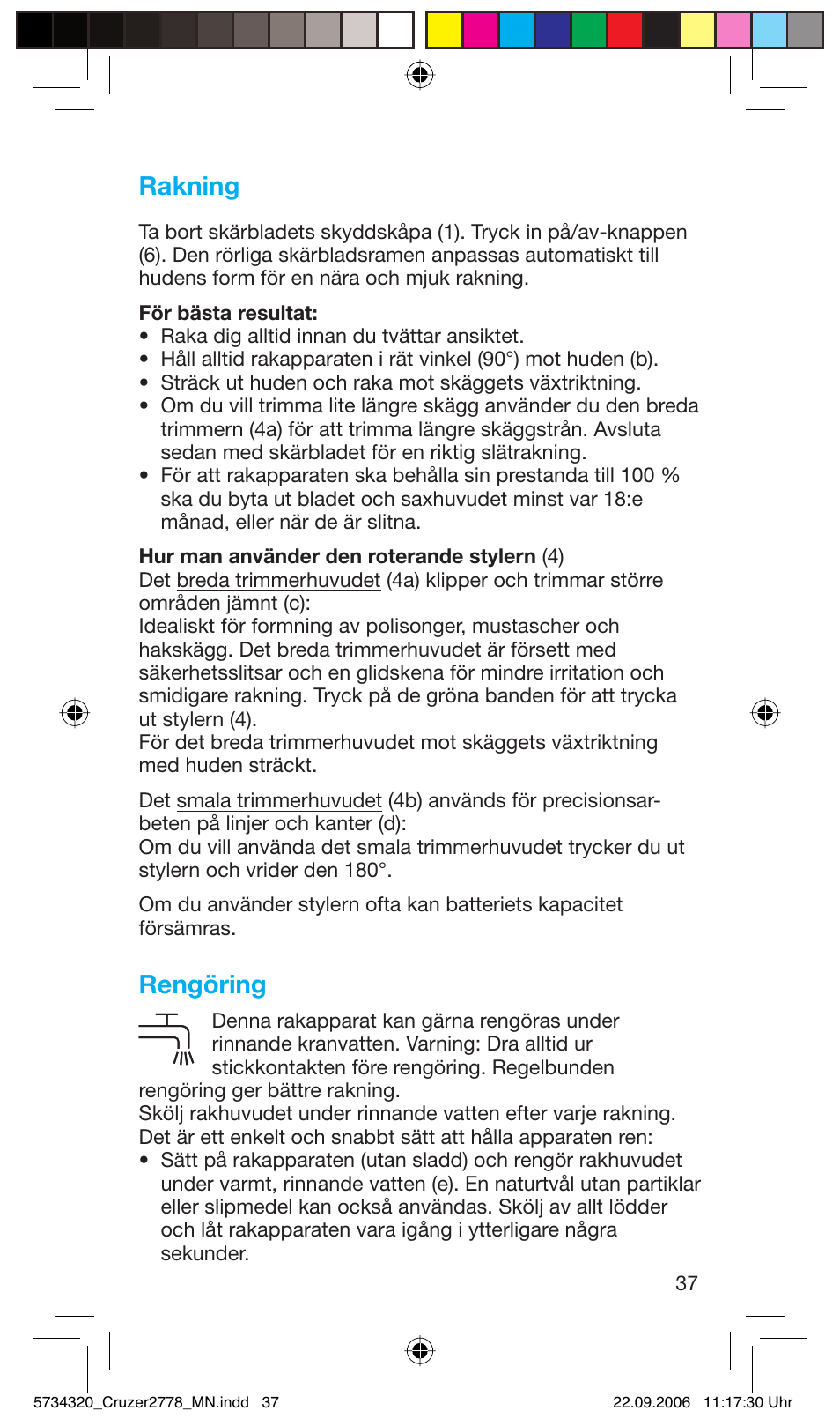 Rakning, Rengöring | Braun 2778 Cruzer2 User Manual | Page 36 / 55