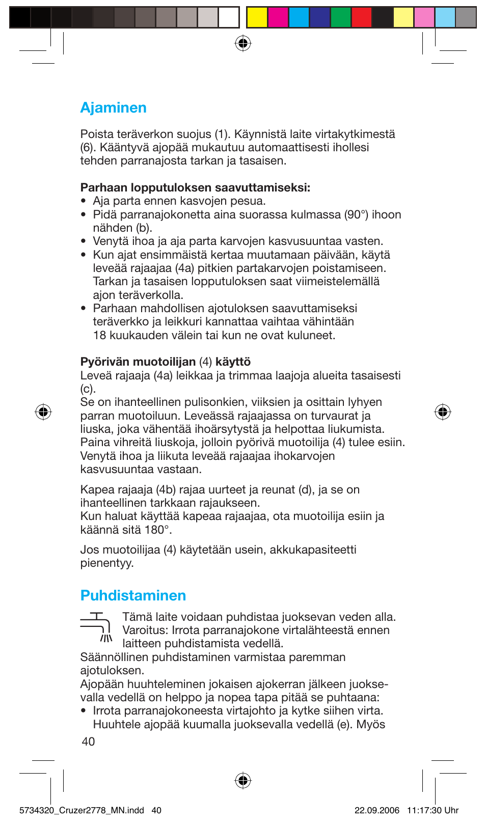 Ajaminen, Puhdistaminen | Braun 2778 Cruzer2 User Manual | Page 39 / 55