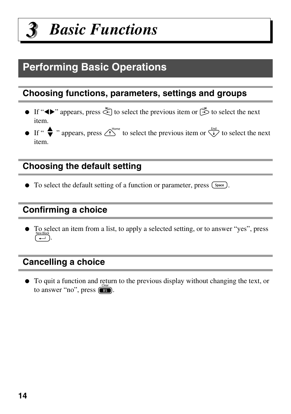 Basic functions, Performing basic operations | Brother PT-1600 User Manual | Page 22 / 116
