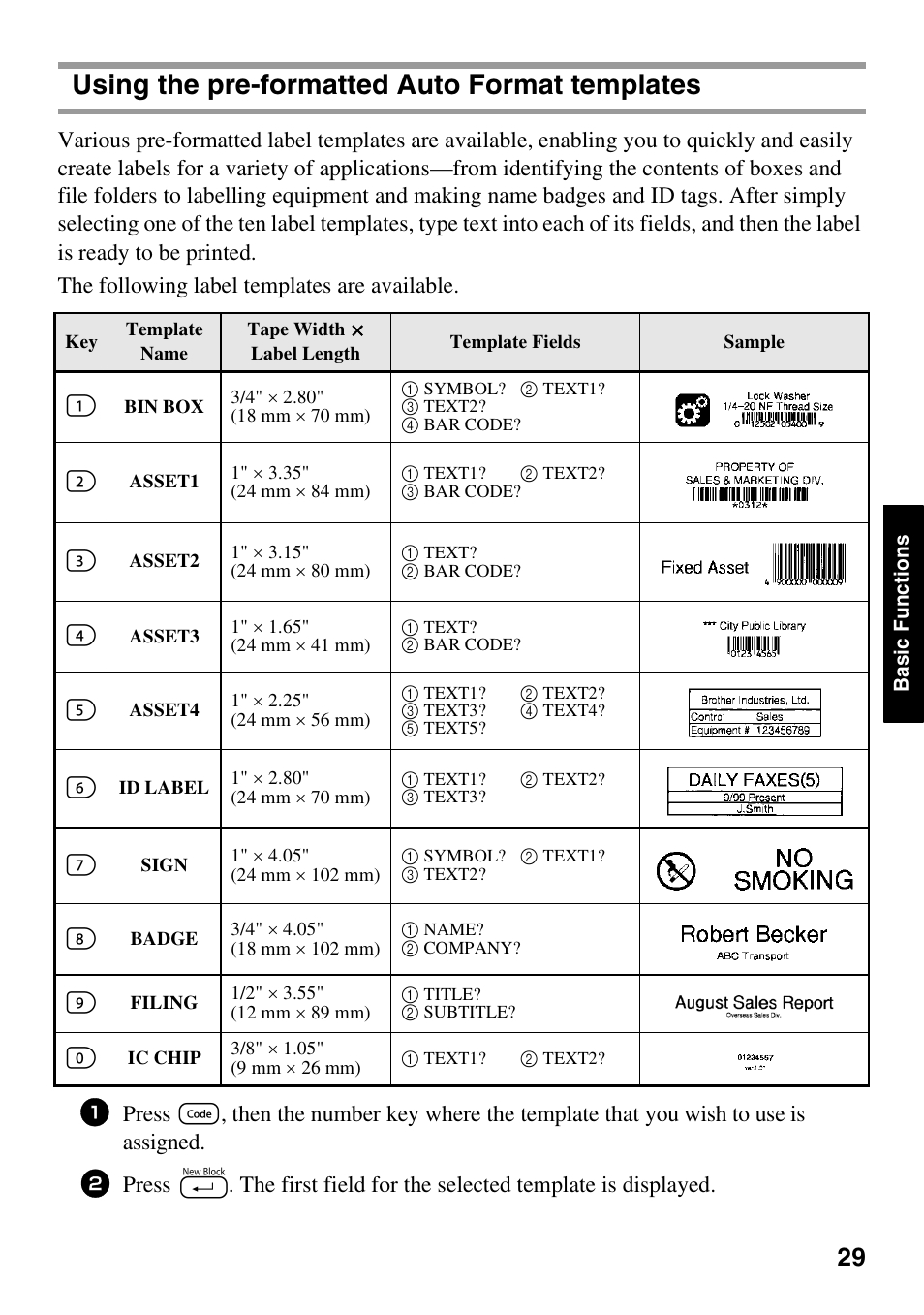 Using the pre-formatted auto format templates | Brother PT-1600 User Manual | Page 37 / 116