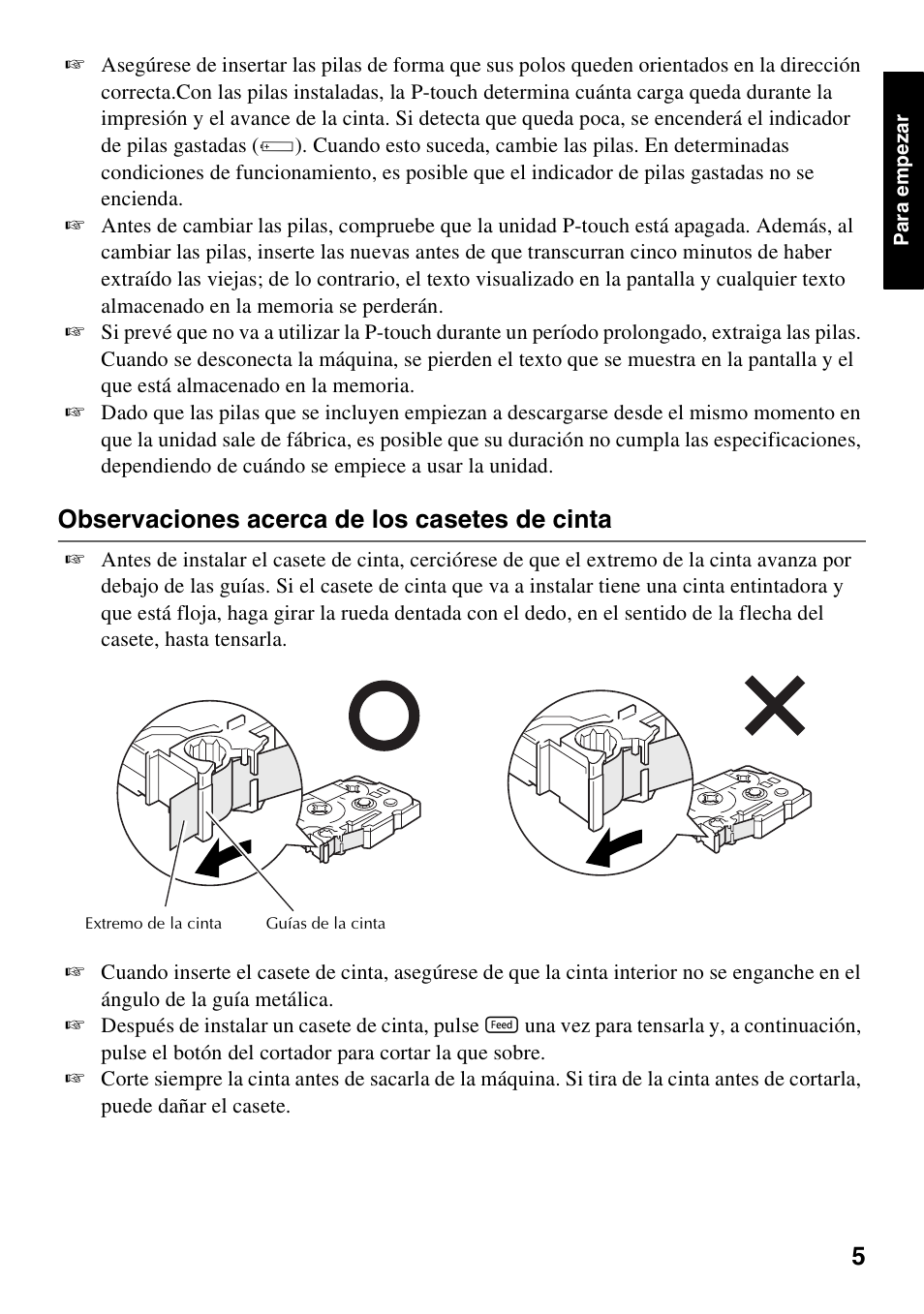 Observaciones acerca de los casetes de cinta | Brother PT-1600 User Manual | Page 67 / 116