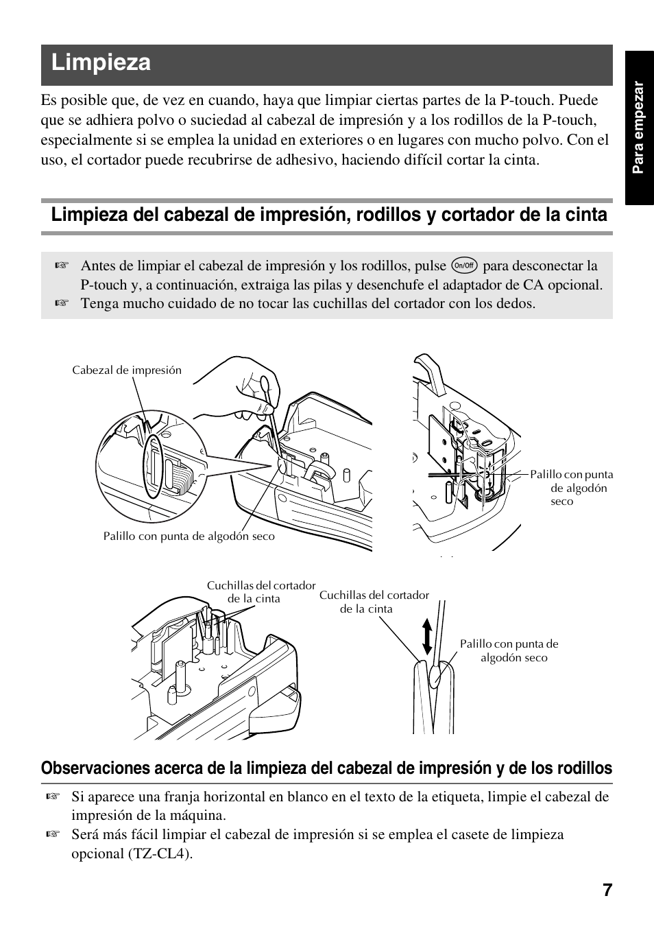 Limpieza | Brother PT-1600 User Manual | Page 69 / 116