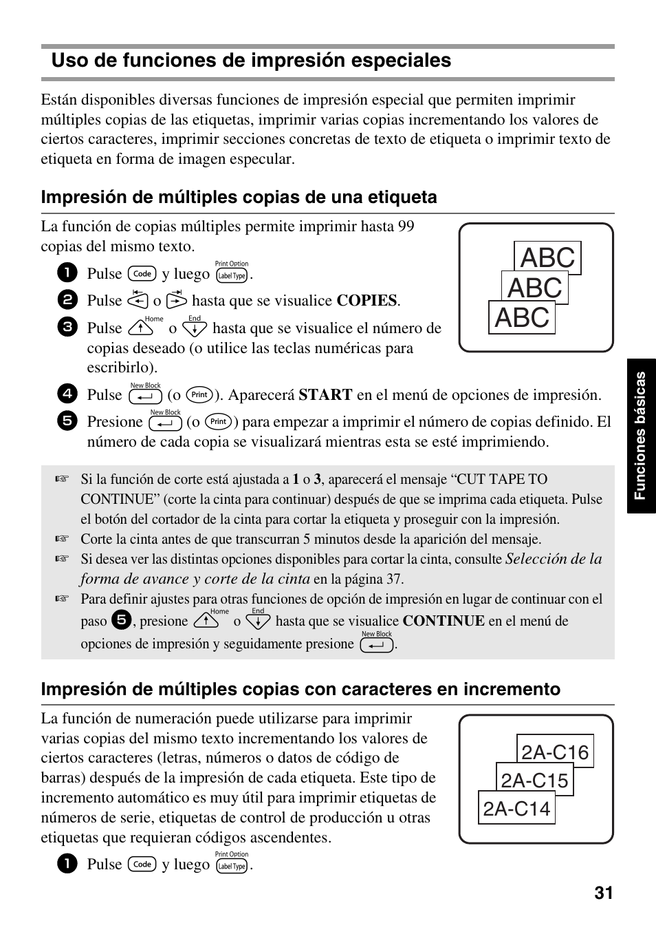 Uso de funciones de impresión especiales, Impresión de múltiples copias de una etiqueta | Brother PT-1600 User Manual | Page 93 / 116