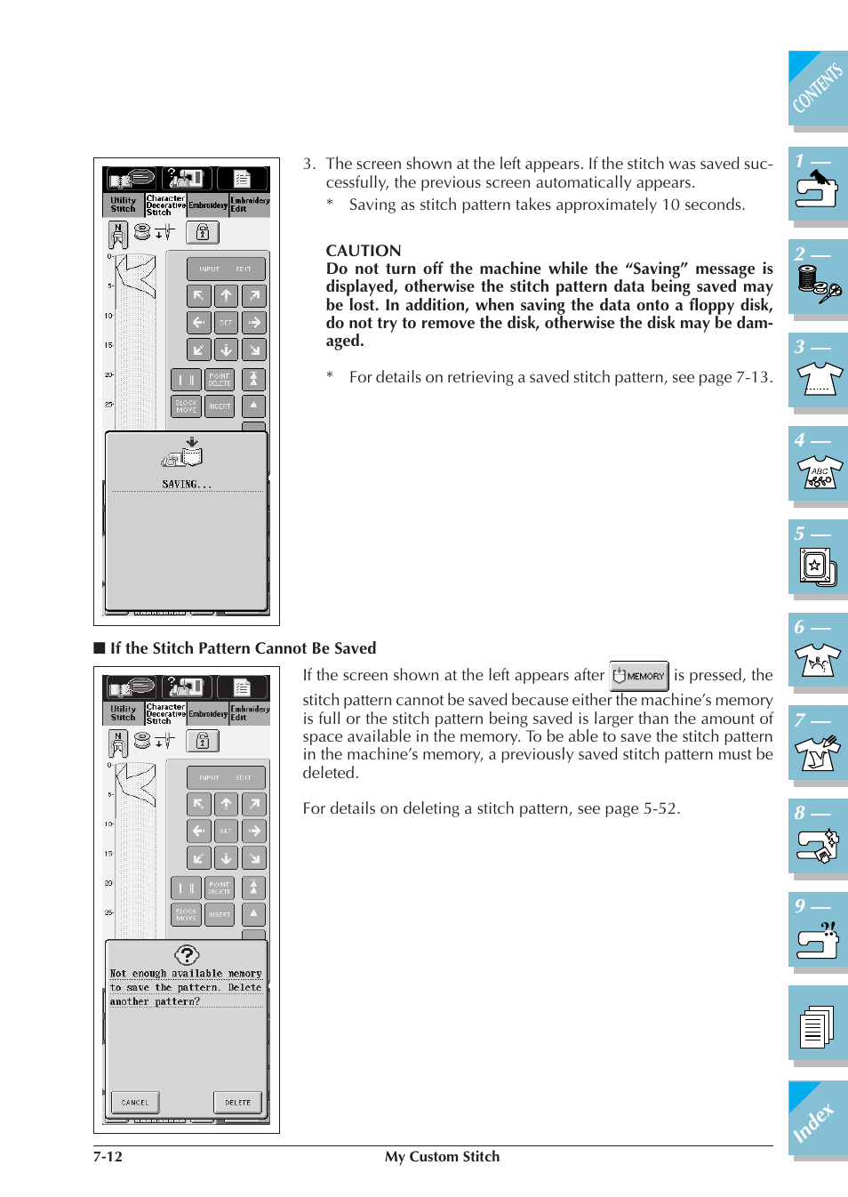 If the stitch pattern cannot be, Saved -12 | Brother ULT2001 2001N 2001C 2002D 2003D User Manual | Page 289 / 321