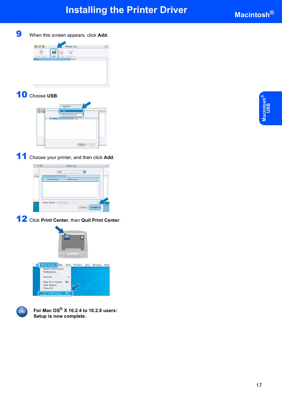 Installing the printer driver, Macintosh | Brother HL-2140 User Manual | Page 19 / 23