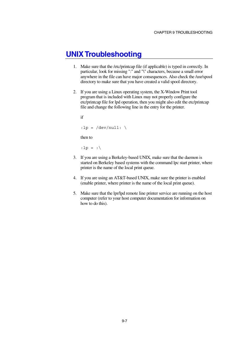 Unix troubleshooting | Brother NC-2100p User Manual | Page 82 / 96