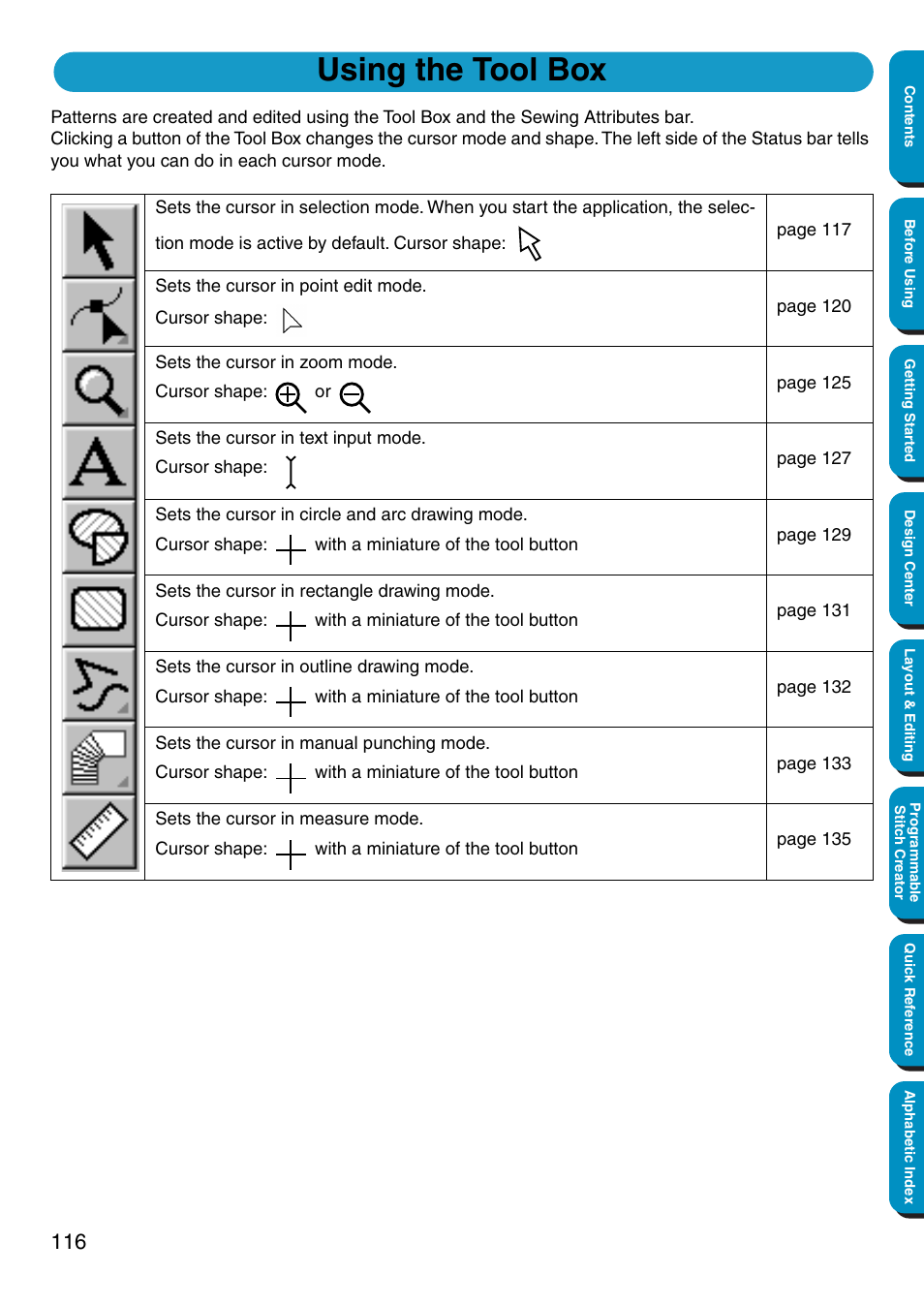 Using the tool box | Brother PE-DESIGN Ver.5 User Manual | Page 124 / 274