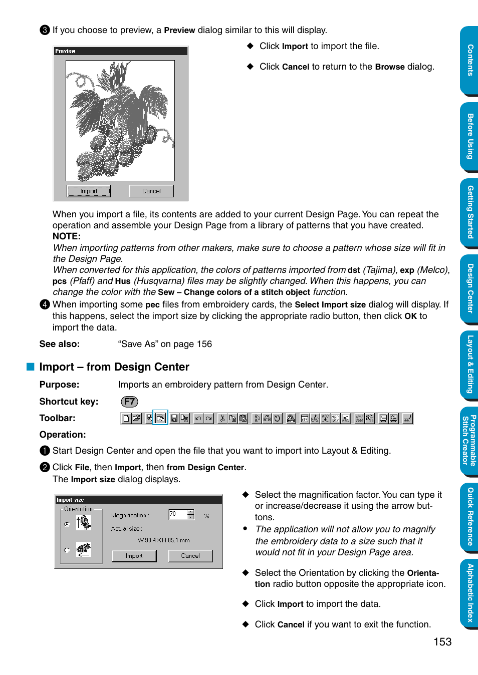 Import – from design center | Brother PE-DESIGN Ver.5 User Manual | Page 161 / 274