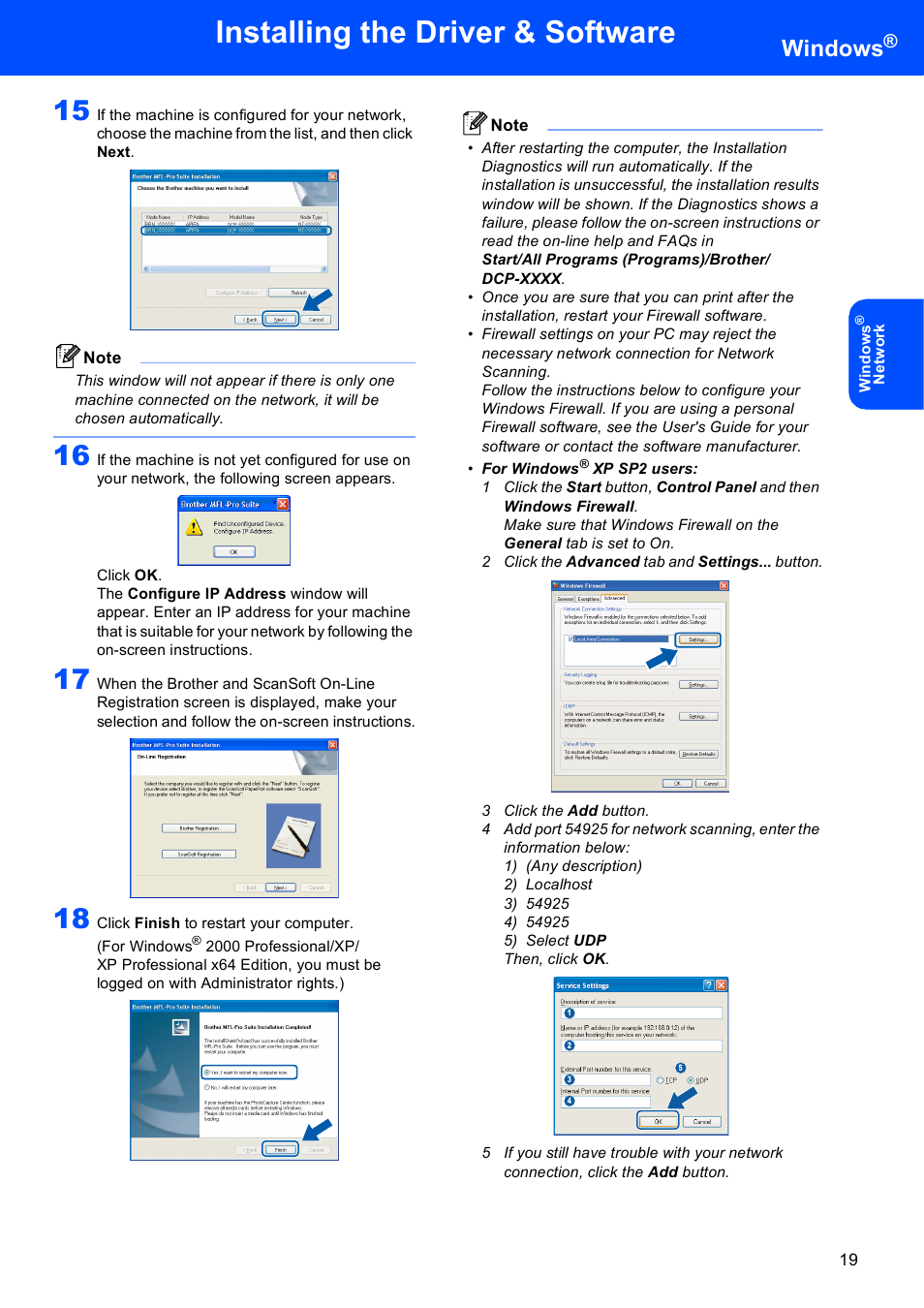 Installing the driver & software, Windows | Brother DCP-330C User Manual | Page 21 / 33