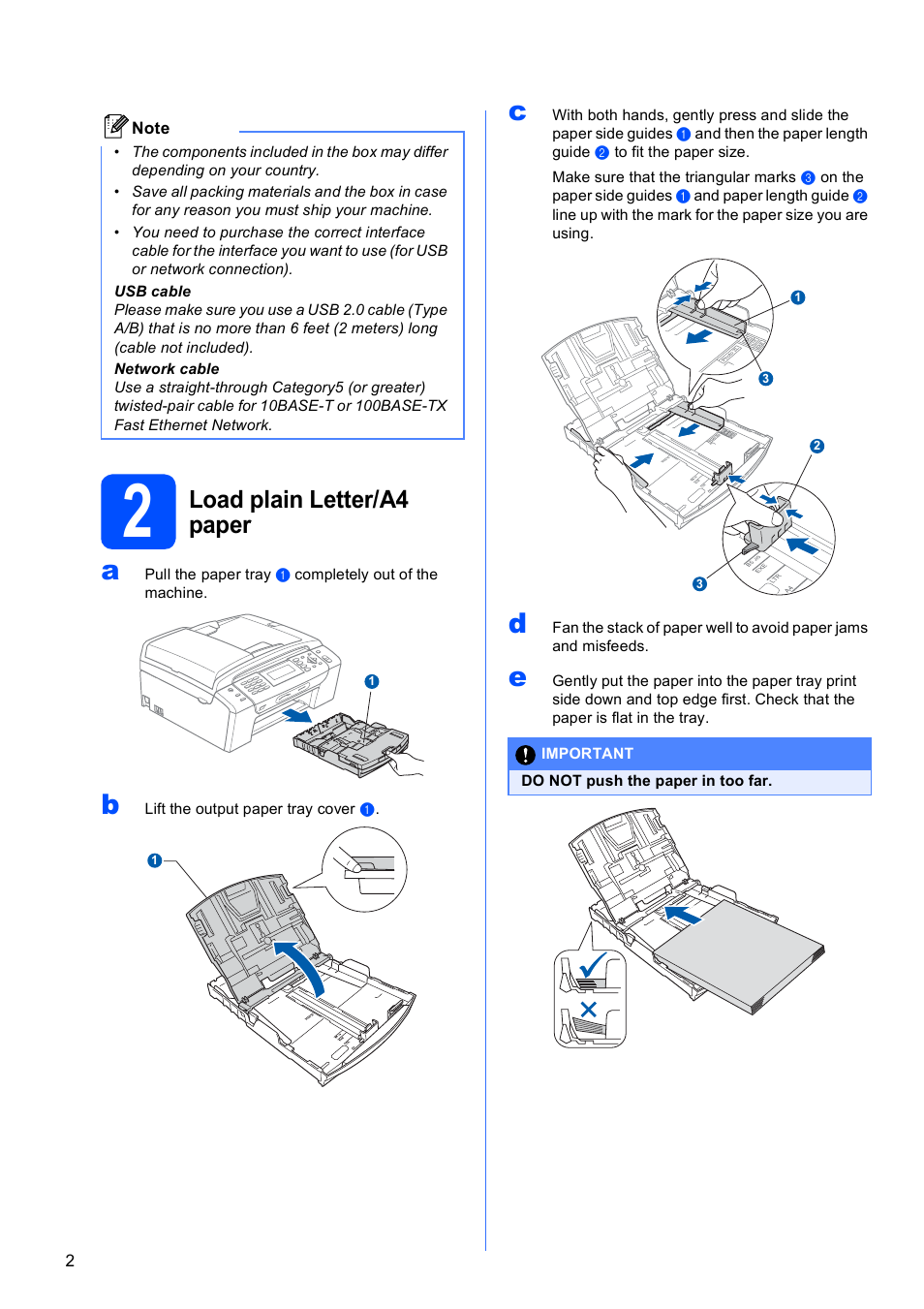 2 load plain letter/a4 paper, Load plain letter/a4 paper | Brother MFC-495CW User Manual | Page 2 / 46