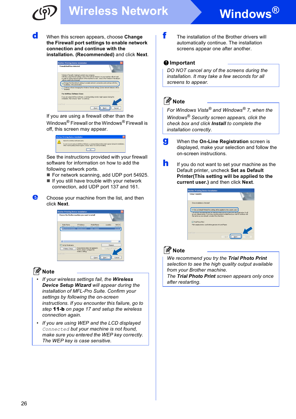 Windows, Wireless network | Brother DCP-J140W User Manual | Page 26 / 32
