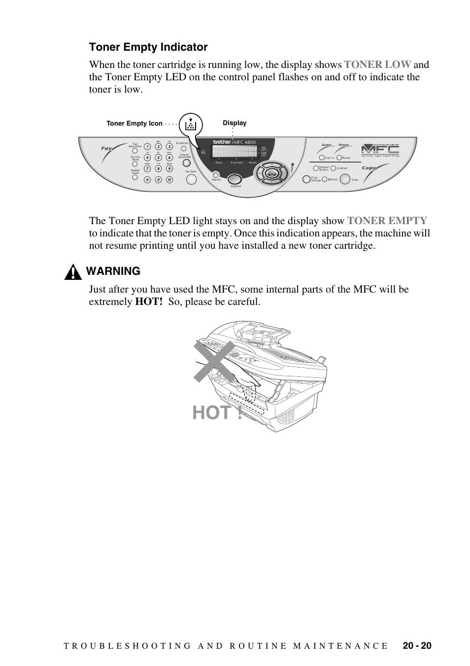 Toner empty indicator, Toner empty indicator -20 | Brother MFC-6800 User Manual | Page 199 / 222