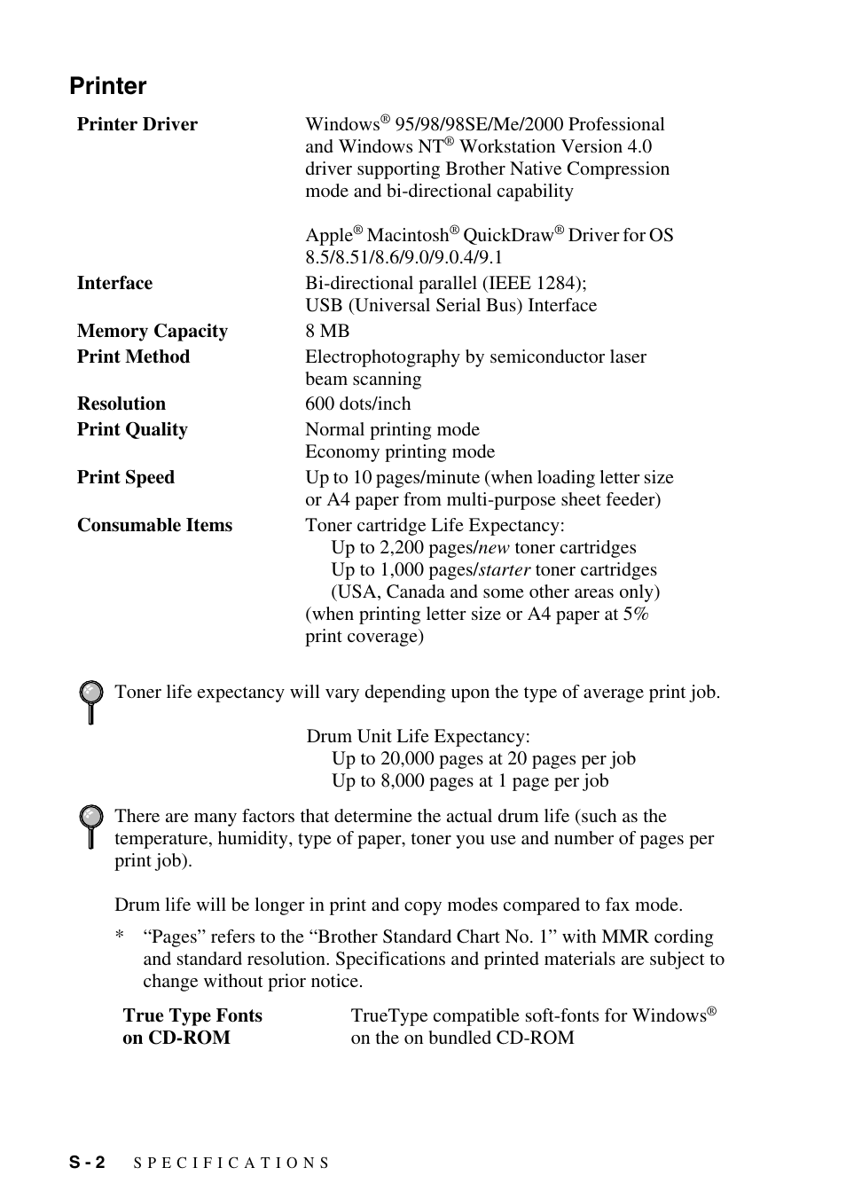 Printer | Brother MFC-6800 User Manual | Page 212 / 222