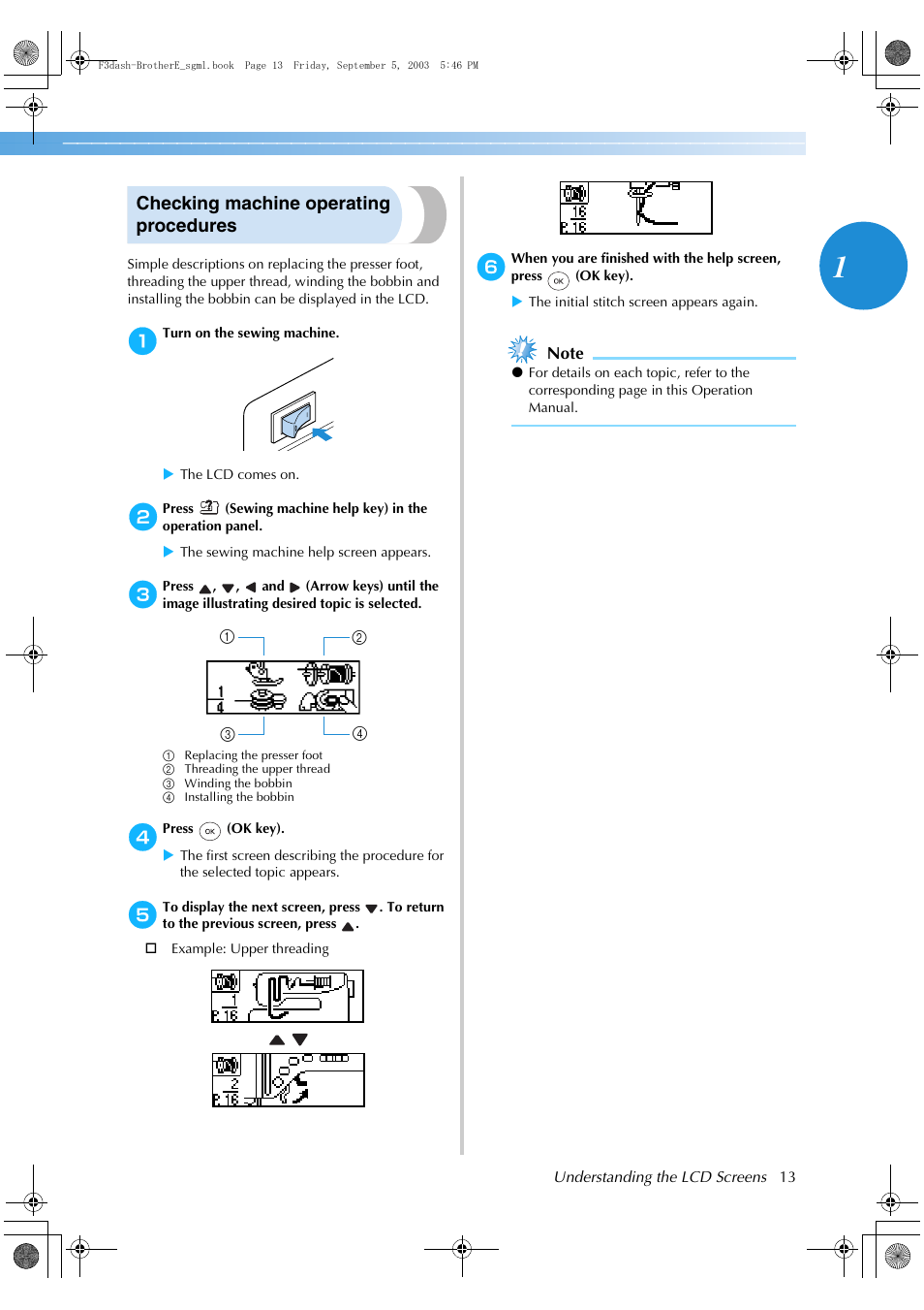 Checking machine operating procedures | Brother NX 600 User Manual | Page 19 / 160