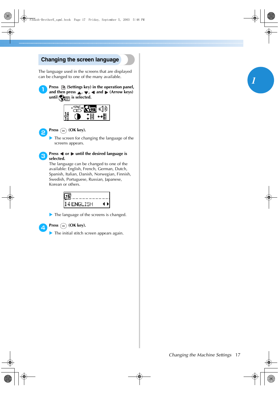 Changing the screen language | Brother NX 600 User Manual | Page 23 / 160