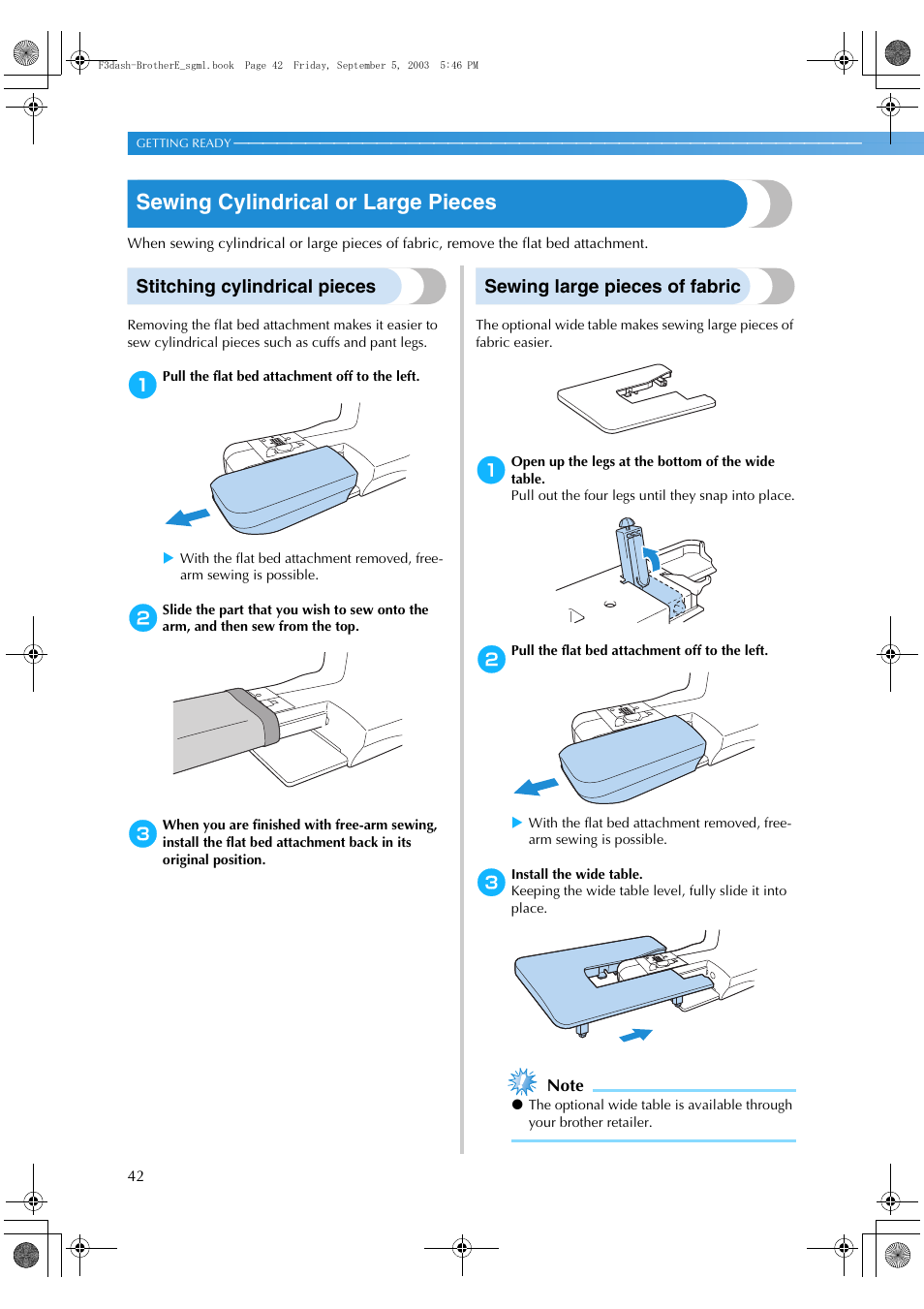 Sewing cylindrical or large pieces, Stitching cylindrical pieces, Sewing large pieces of fabric | Brother NX 600 User Manual | Page 48 / 160