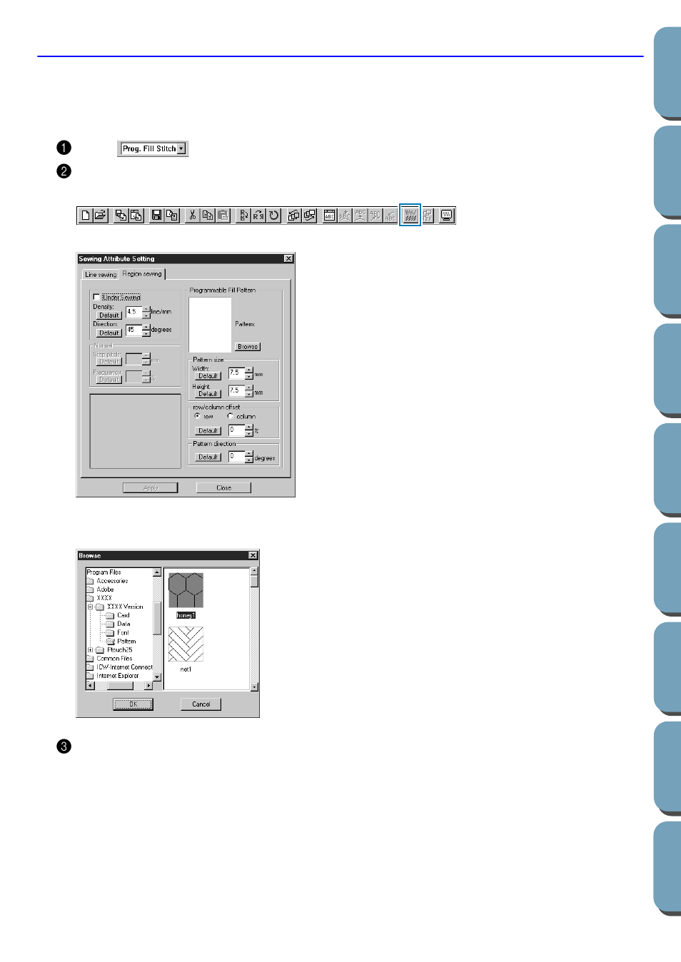 Step 11 selecting a programmed stitch, Selecting a programmed stitch, Step 11 | Brother PE-DESIGN Ver.432 User Manual | Page 46 / 200