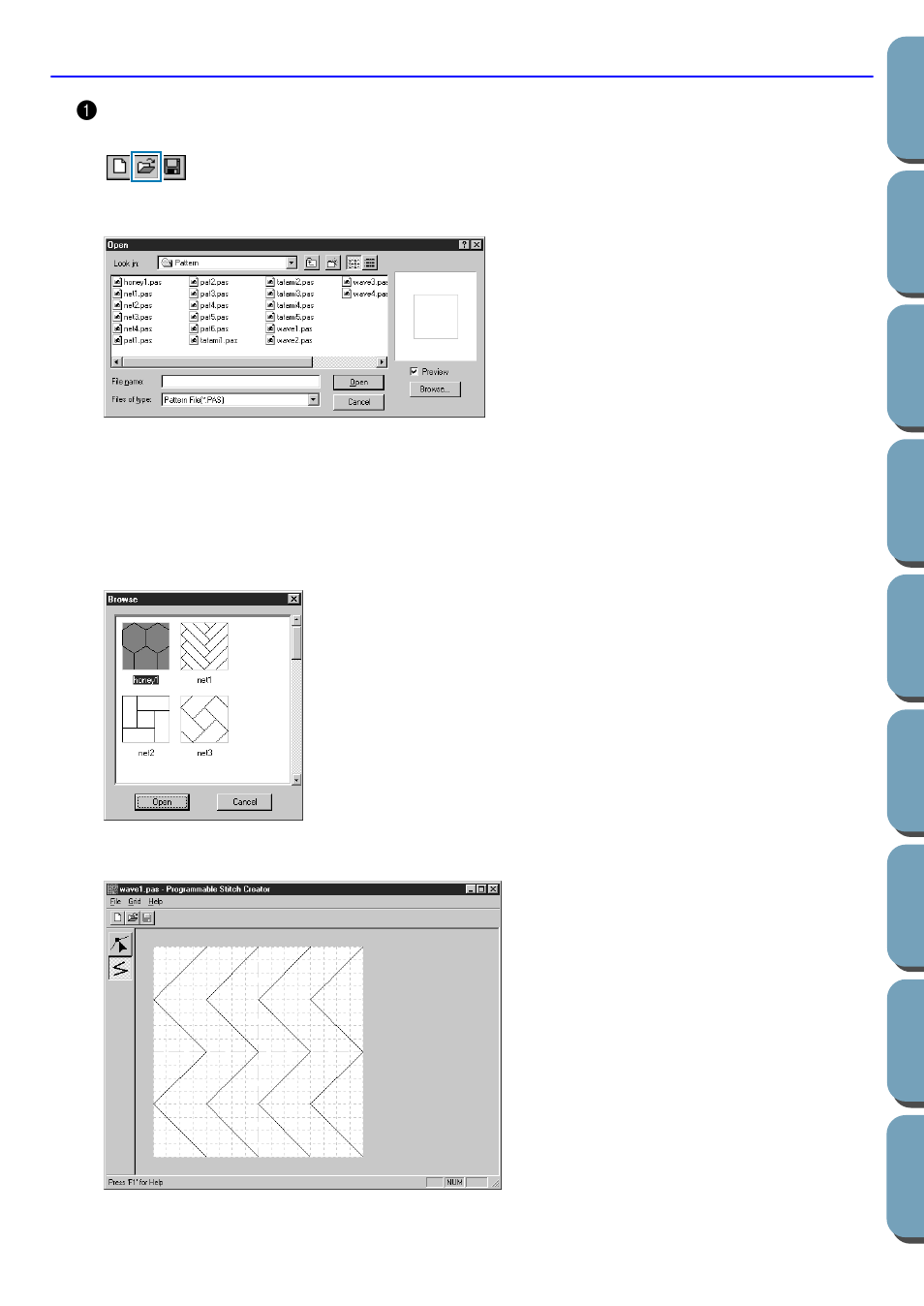 Step 2 opening a programmed stitch file, Opening a programmed stitch file, Step 2 | Brother PE-DESIGN Ver.432 User Manual | Page 56 / 200