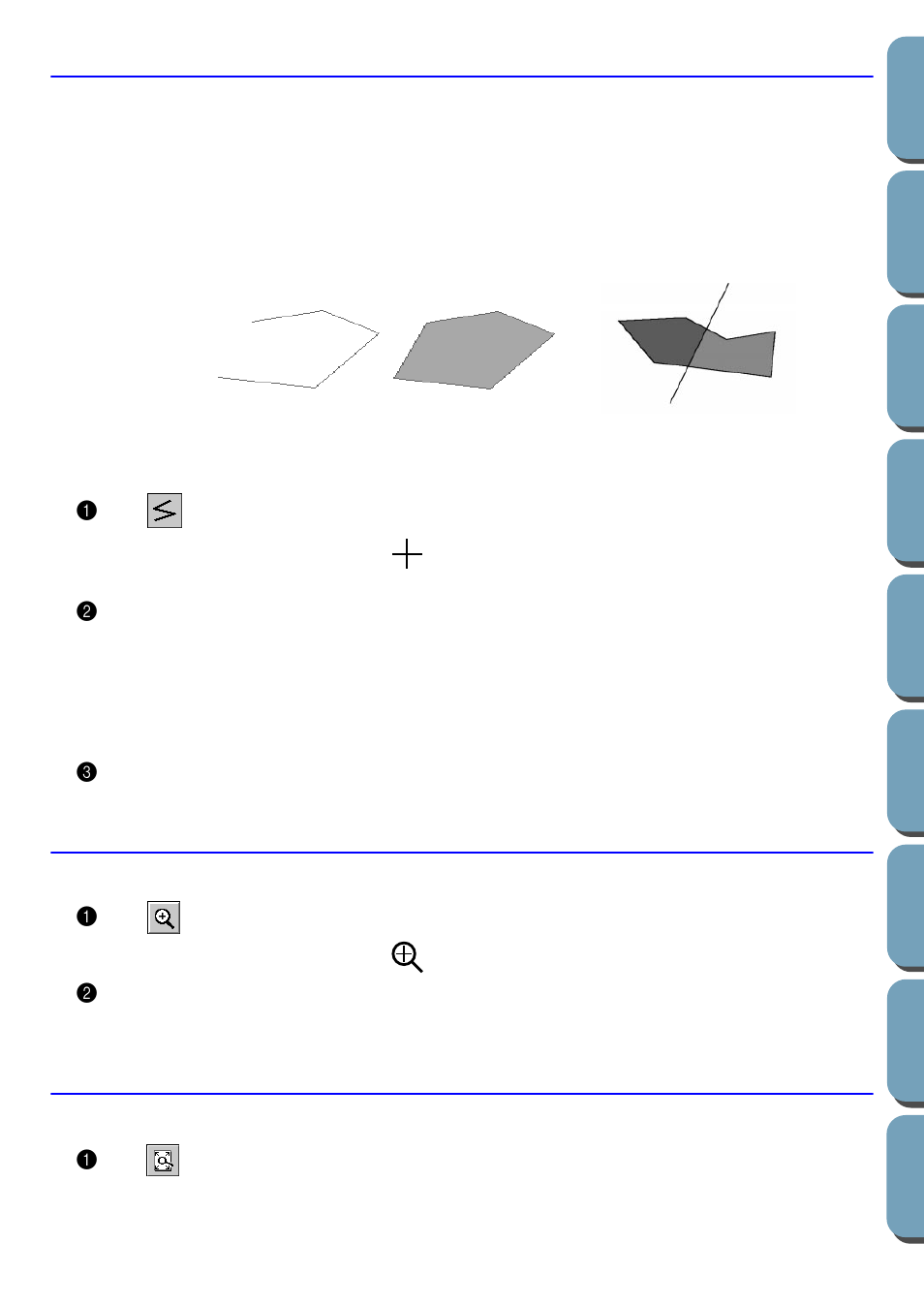 Line drawing mode, Drawing a broken line, Zoom-in mode | Fit design page to window, Drawing a broken line 1 | Brother PE-DESIGN Ver.432 User Manual | Page 67 / 200