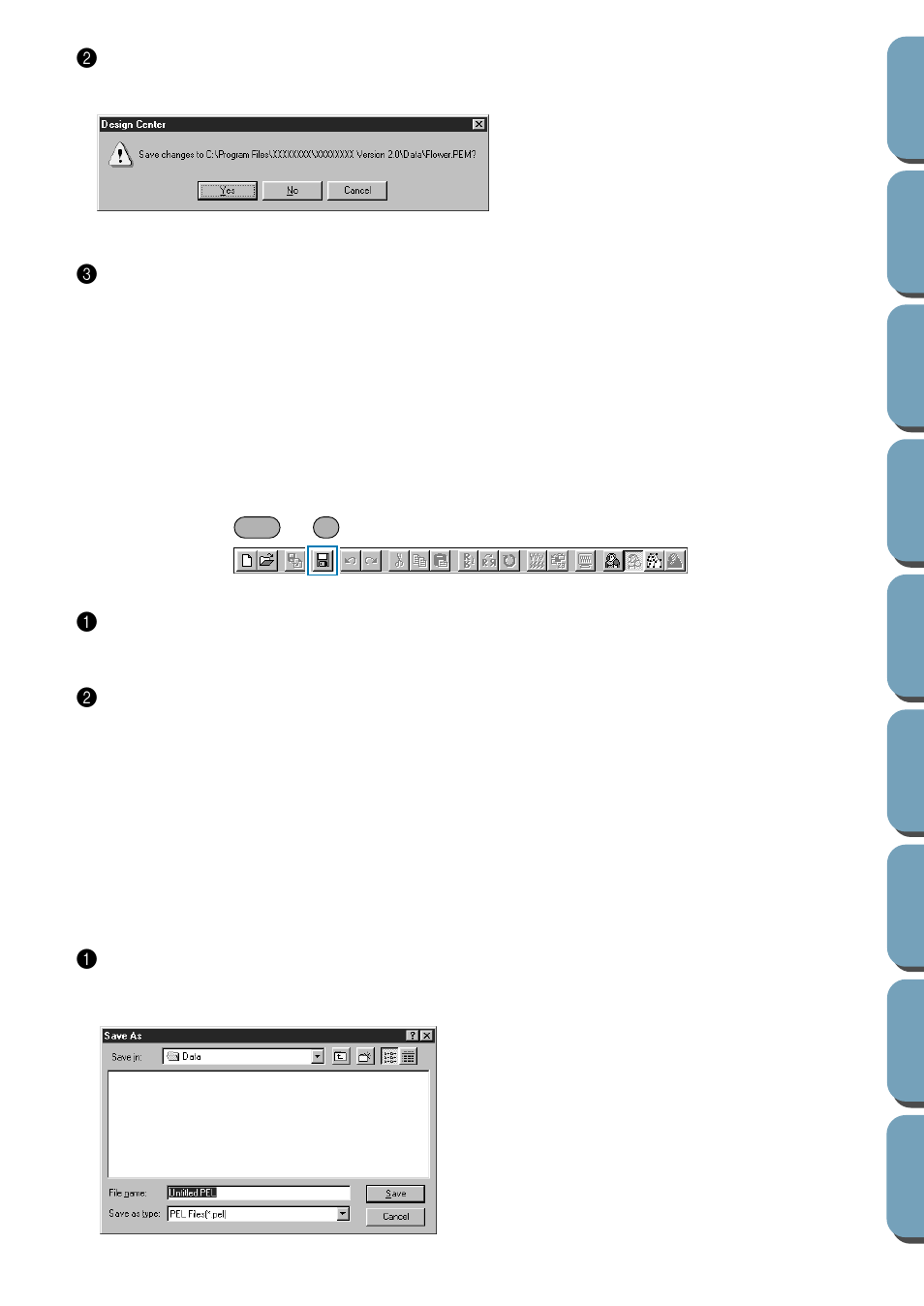 Save, Save as, Ve” and “save as” in this section | Brother PE-DESIGN Ver.432 User Manual | Page 80 / 200
