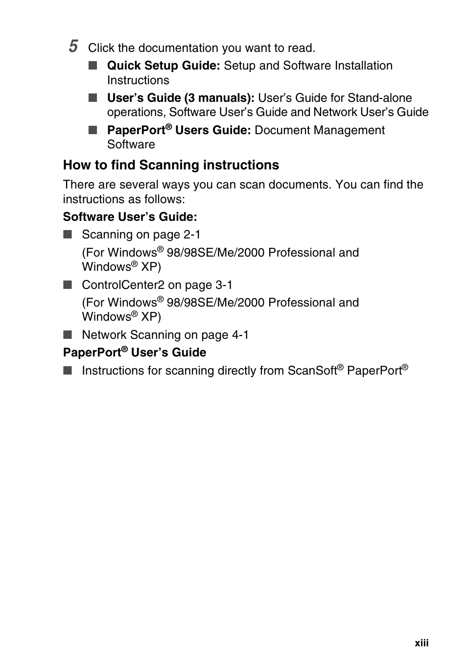 How to find scanning instructions | Brother MFC-640CW User Manual | Page 15 / 225