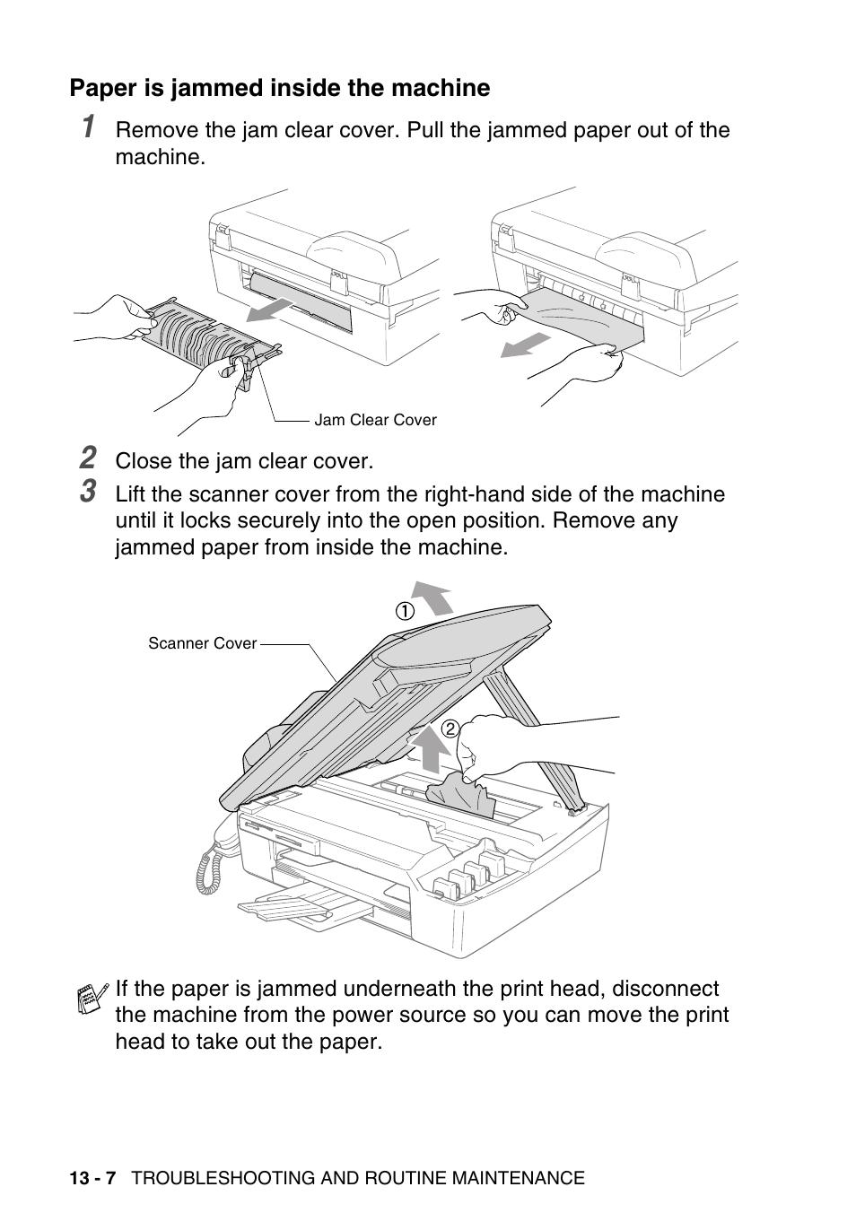 Paper is jammed inside the machine, Paper is jammed inside the machine -7 | Brother MFC-640CW User Manual | Page 150 / 225