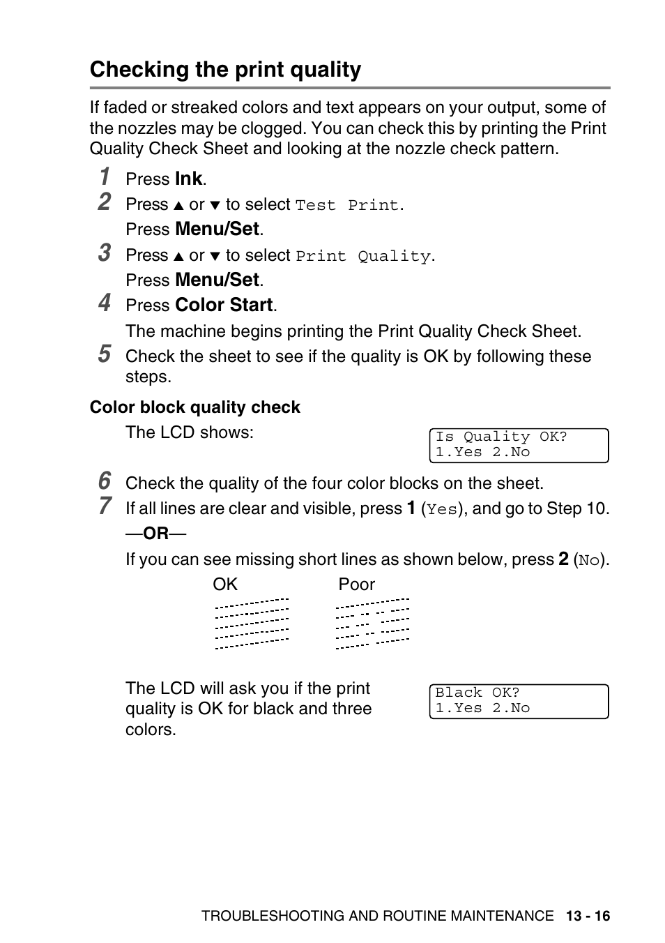 Checking the print quality, Checking the print quality -16 | Brother MFC-640CW User Manual | Page 159 / 225