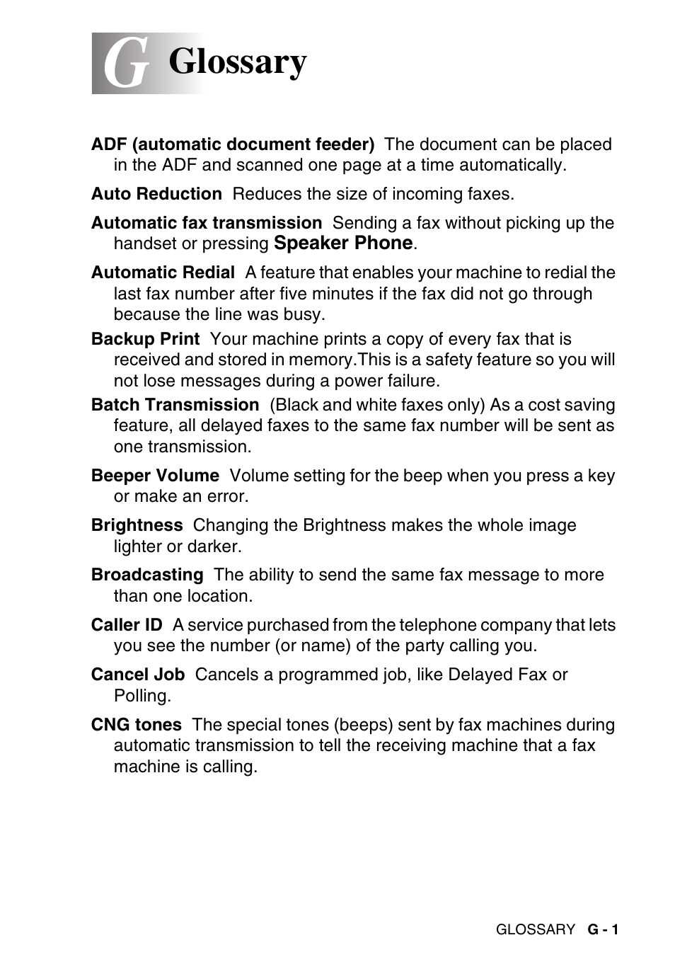 Glossary | Brother MFC-640CW User Manual | Page 201 / 225