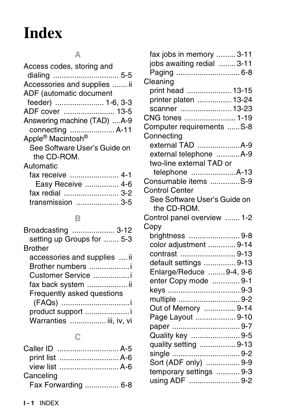 Index | Brother MFC-640CW User Manual | Page 216 / 225