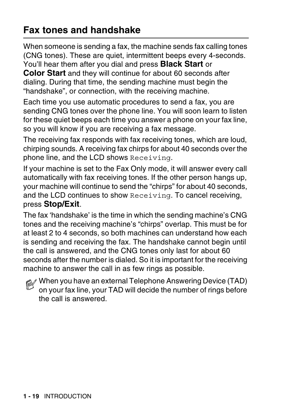 Fax tones and handshake, Fax tones and handshake -19 | Brother MFC-640CW User Manual | Page 44 / 225