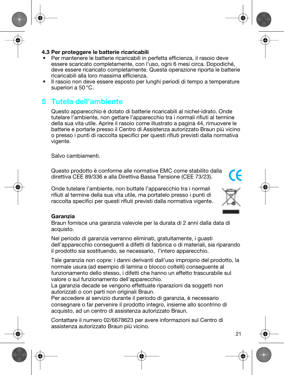 5 tutela dell’ambiente | Braun 3773 InterFace Excel User Manual | Page 21 / 50