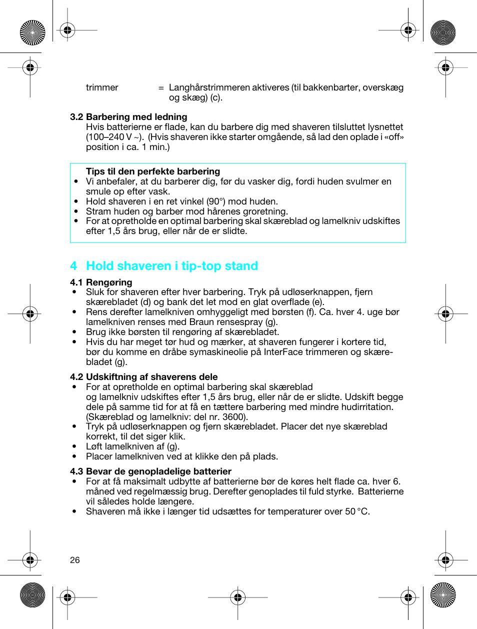 4 hold shaveren i tip-top stand | Braun 3773 InterFace Excel User Manual | Page 26 / 50