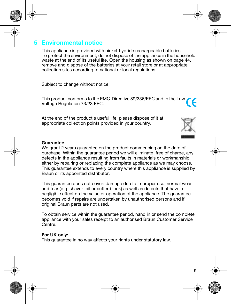 5 environmental notice | Braun 3773 InterFace Excel User Manual | Page 9 / 50