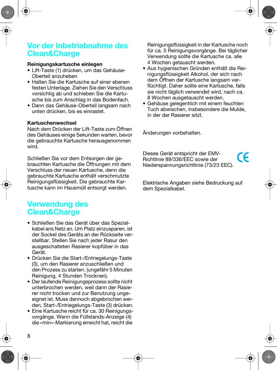 Vor der inbetriebnahme des clean&charge, Verwendung des clean&charge | Braun 5691 Flex XP II System User Manual | Page 7 / 53