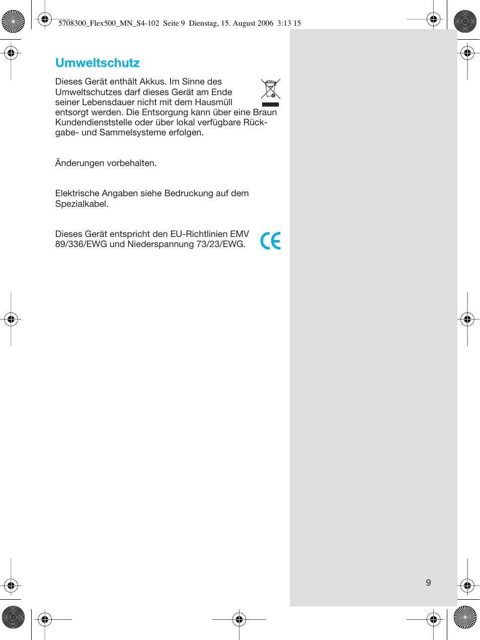 Umweltschutz | Braun 6610 FreeGlider User Manual | Page 9 / 99