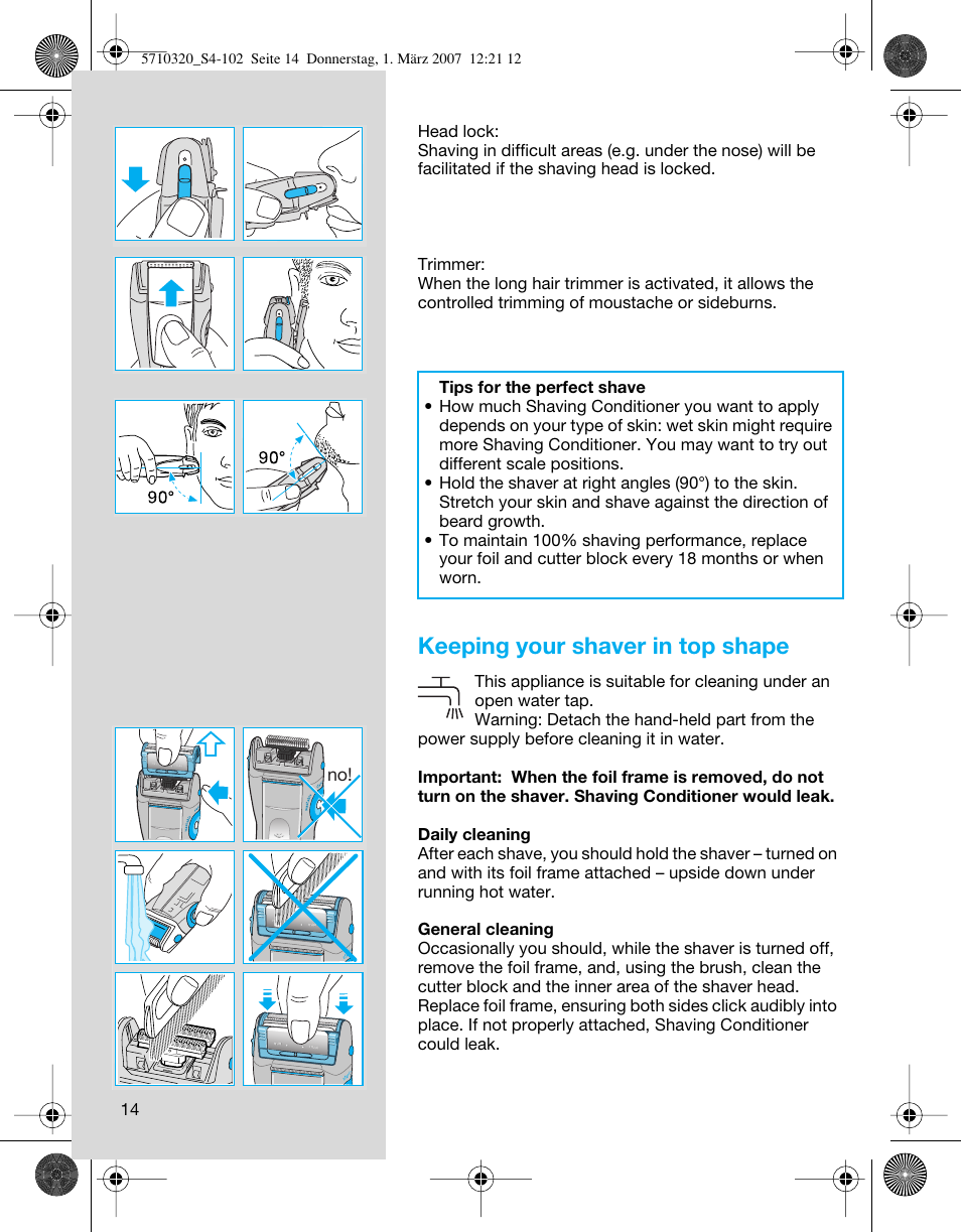 Keeping your shaver in top shape | Braun 6620 FreeGlider  EU User Manual | Page 14 / 99