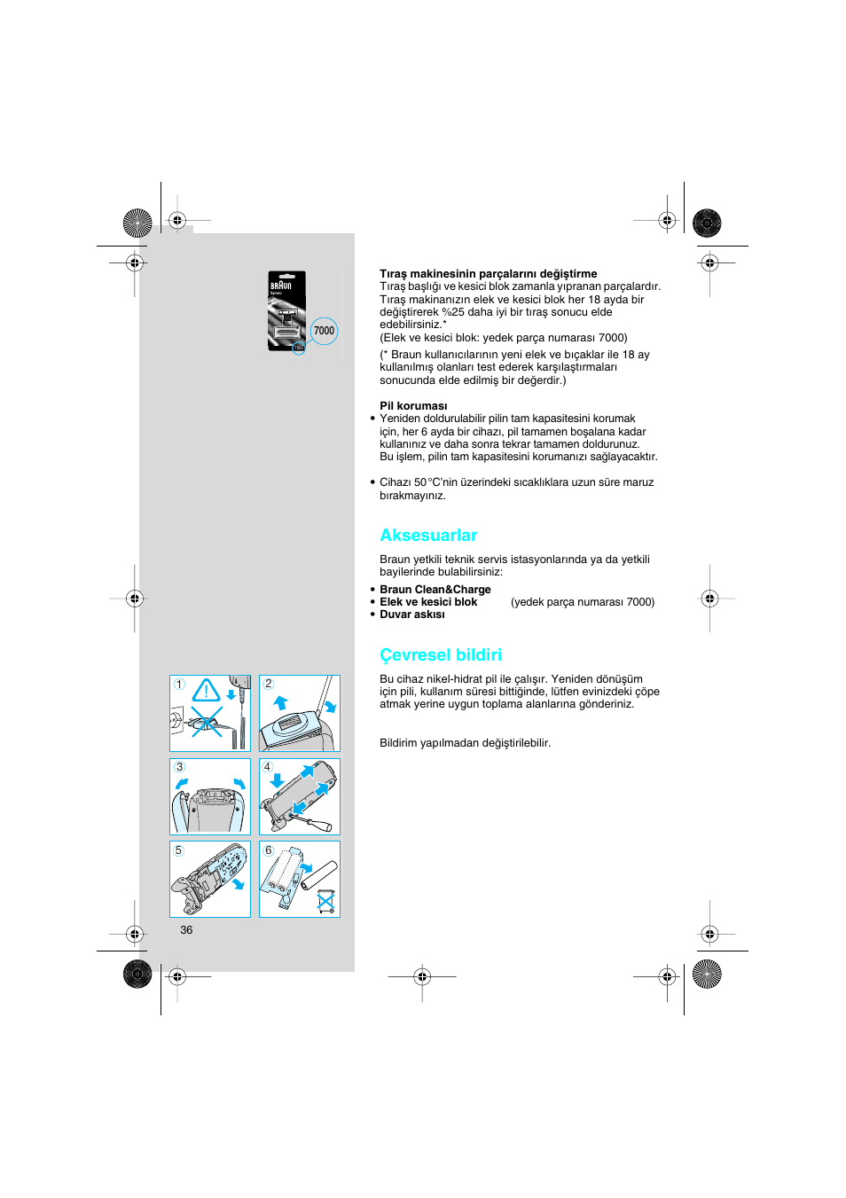 Aksesuarlar, Çevresel bildiri | Braun 7630 Syncro System Smart Logic User Manual | Page 36 / 63