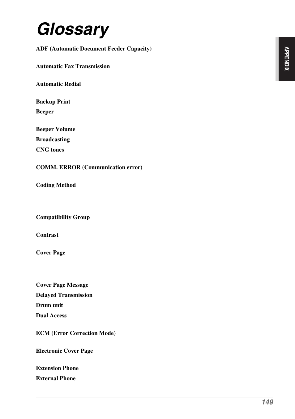 Glossary | Brother MFC-9030 User Manual | Page 158 / 166