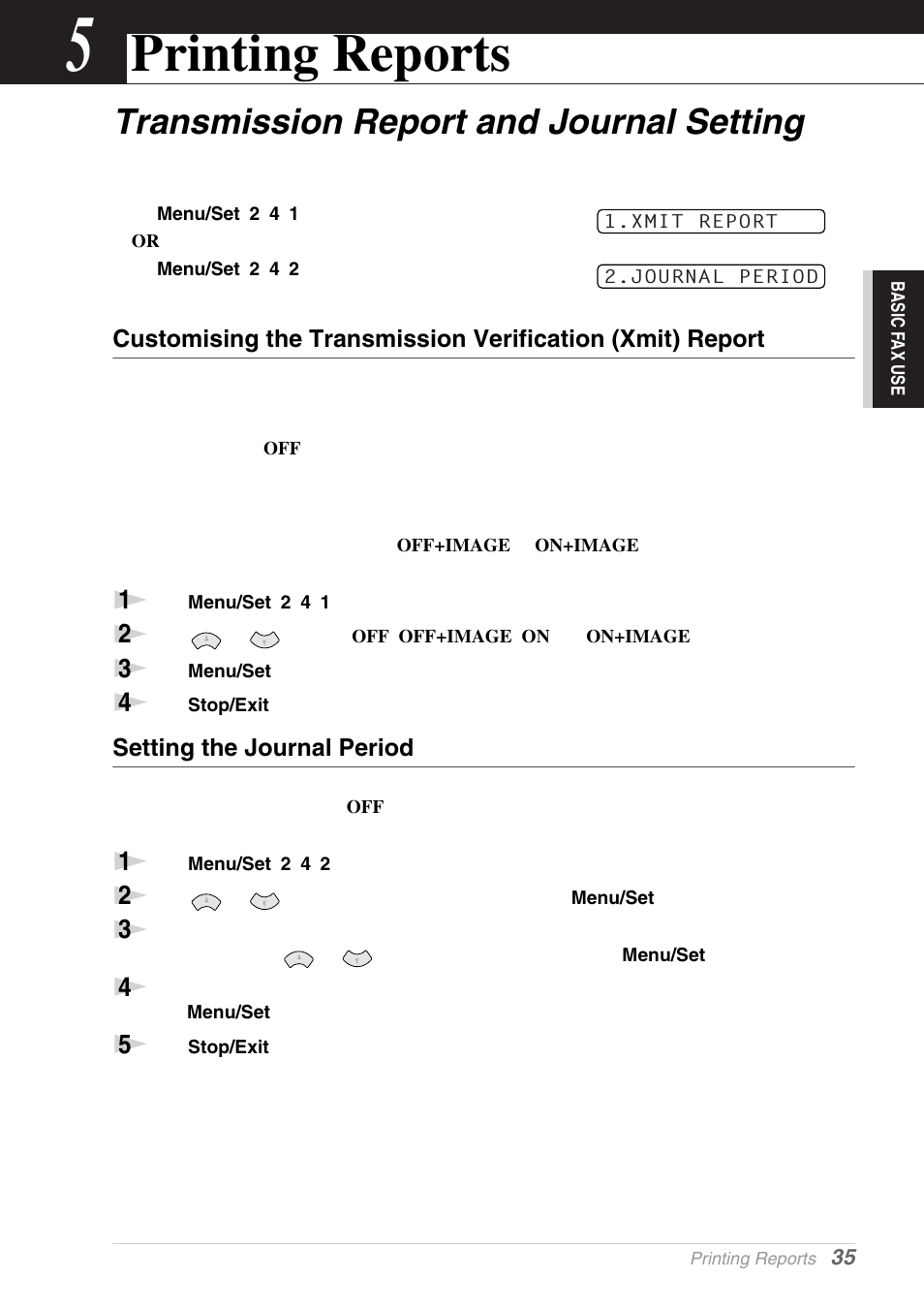 5 printing reports, Transmission report and journal setting, Setting the journal period | Chapter 5, Printing reports | Brother MFC-9030 User Manual | Page 44 / 166