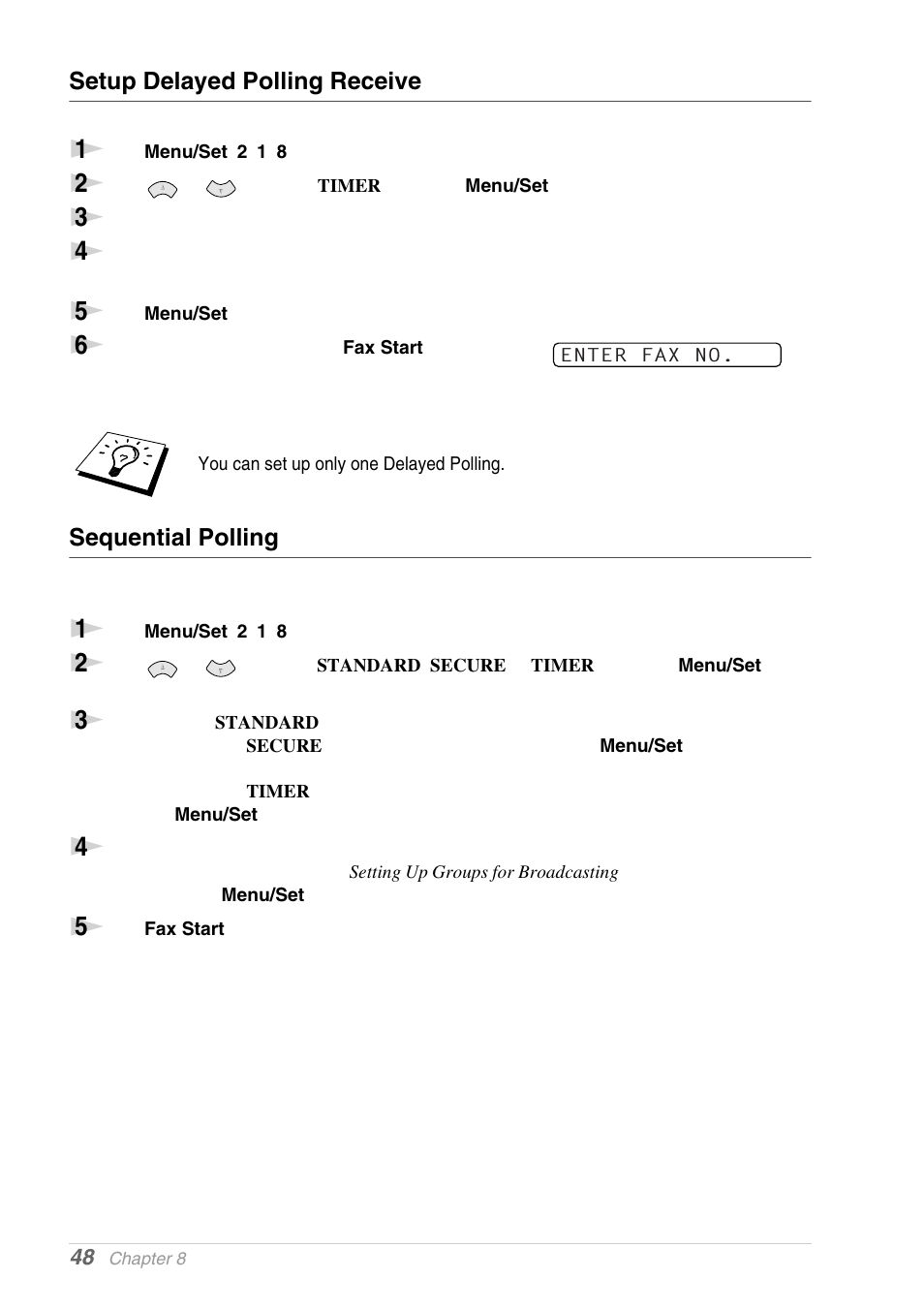 Setup delayed polling receive, Sequential polling | Brother MFC-9030 User Manual | Page 57 / 166
