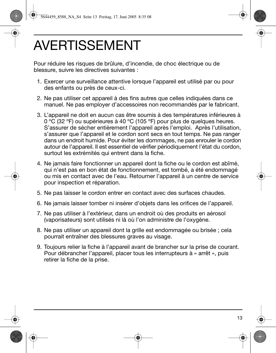 Avertissement | Braun 8588 Activator  EU User Manual | Page 13 / 25
