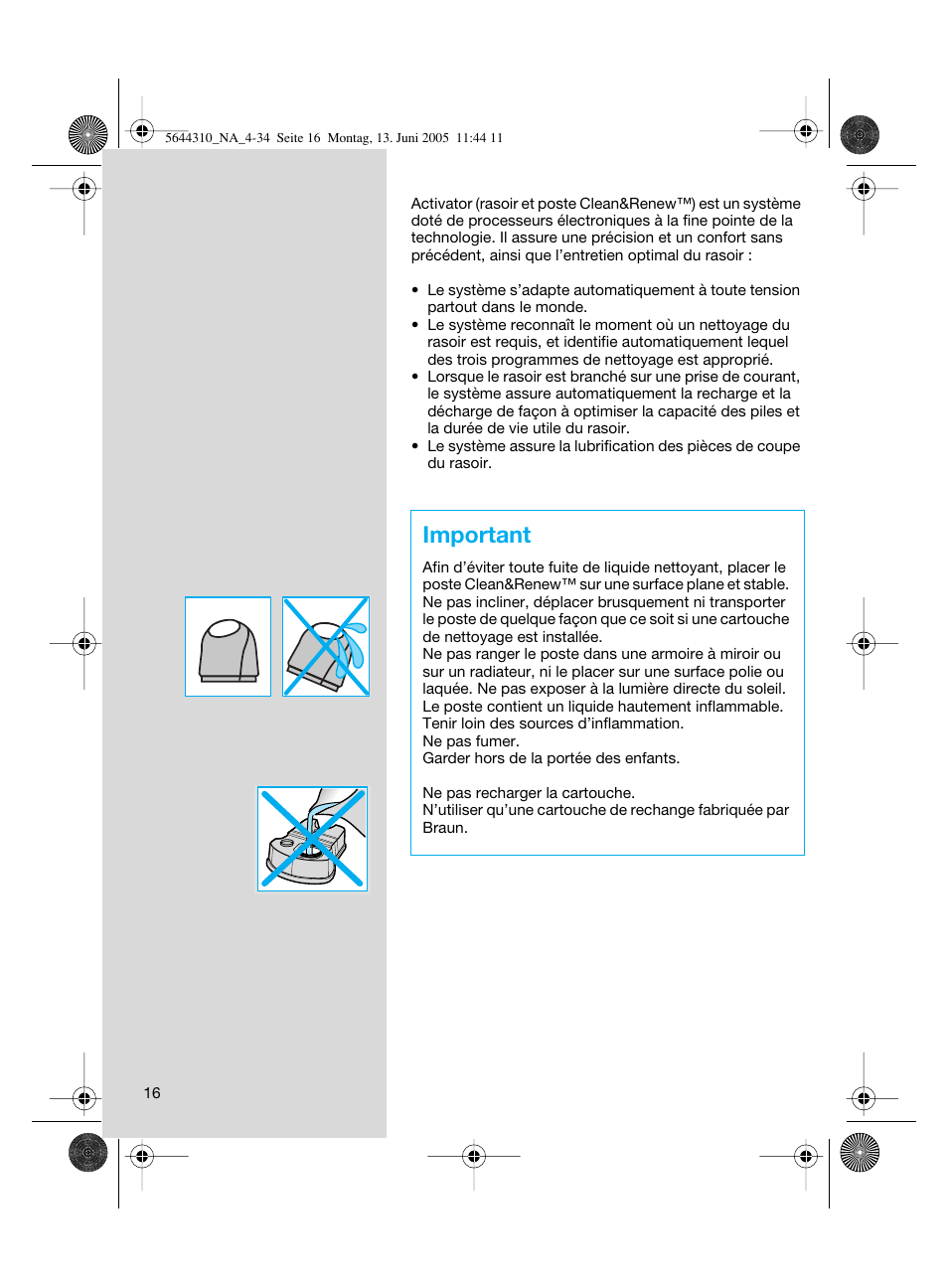 Important | Braun 8585 Activator  EU User Manual | Page 16 / 32