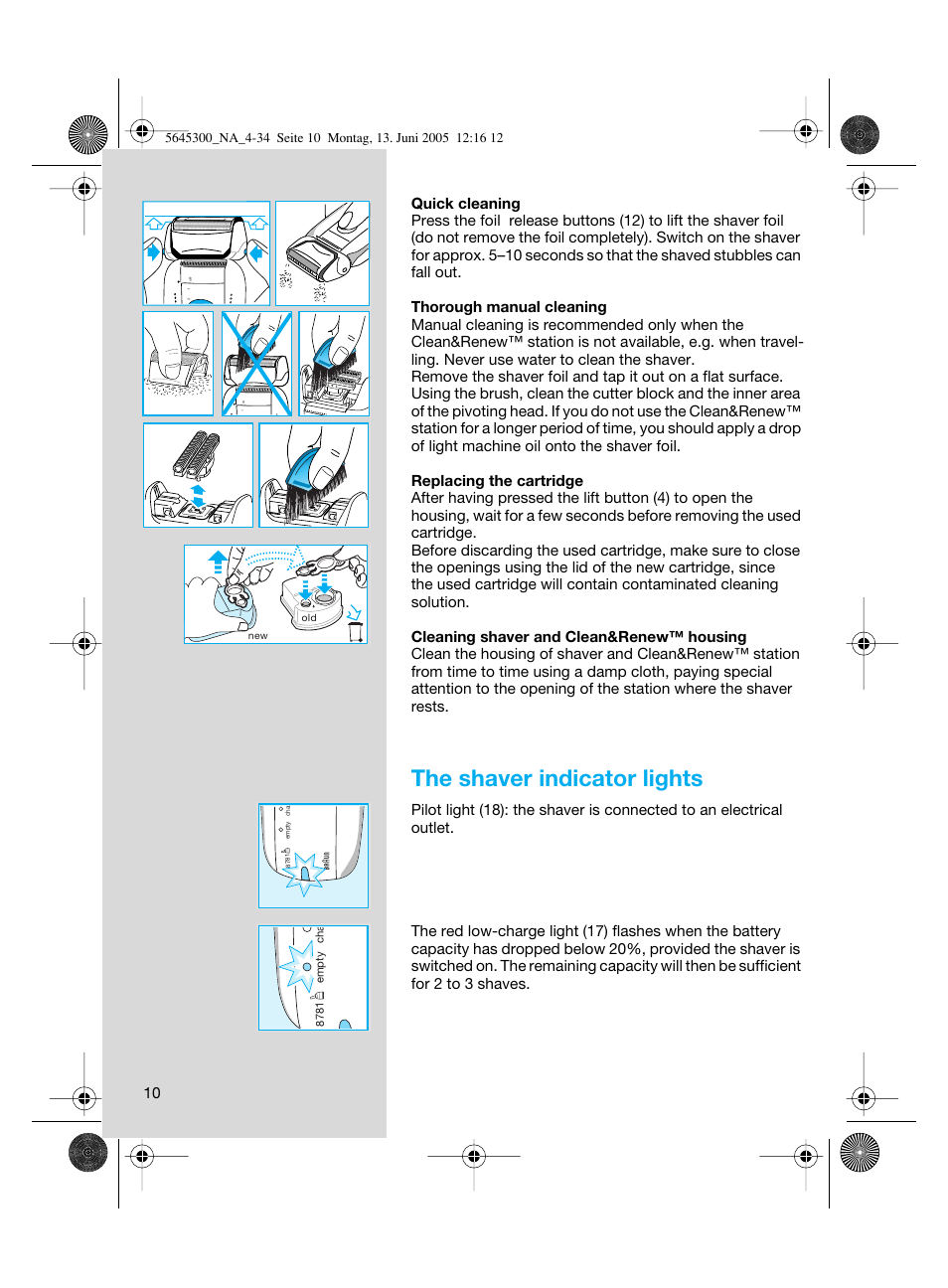 The shaver indicator lights | Braun 8781 Activator User Manual | Page 10 / 32