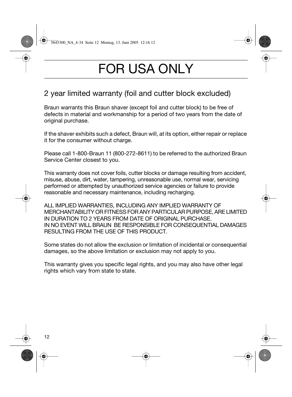 For usa only | Braun 8781 Activator User Manual | Page 12 / 32